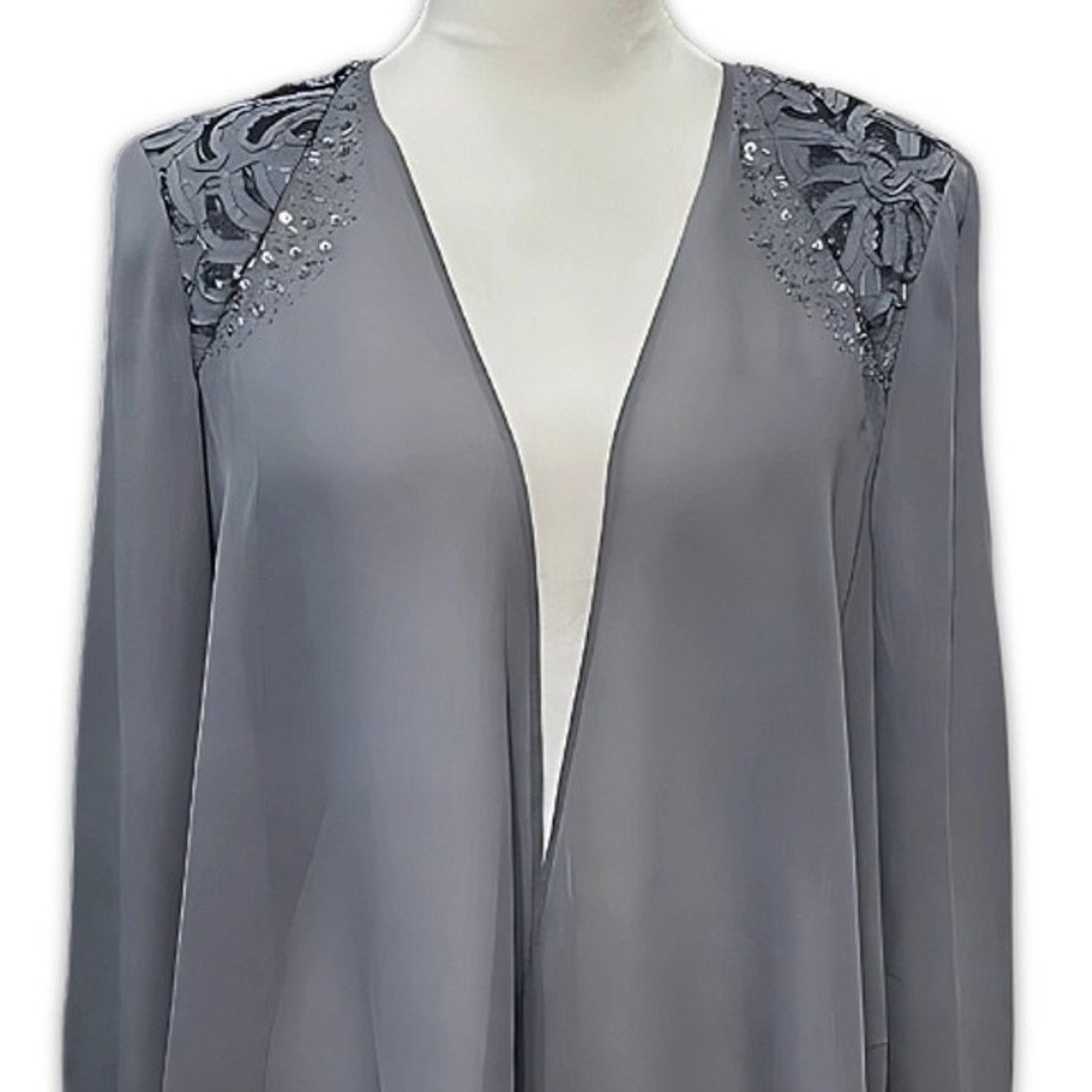 Other SLNY Blue Gray Sequin Shoulder Open Front Waist Jacket 10 Size L / US 10 / IT 46 - 2 Thumbnail