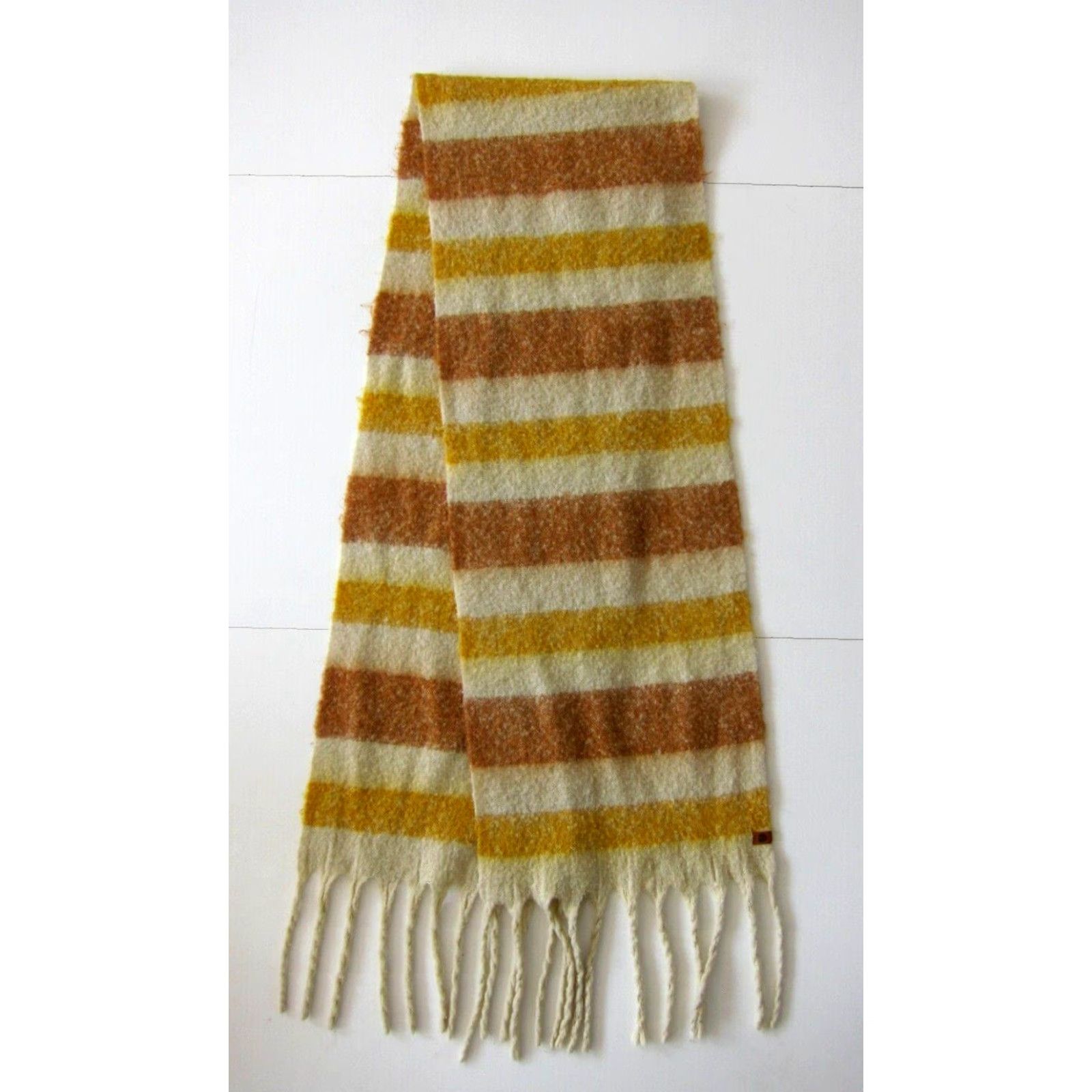Frye Frye And Co. Yellow Brown Ivory Knit Wide Long Neck Scarf Shawl Wrap 15" X 86.5" Size ONE SIZE - 8 Thumbnail