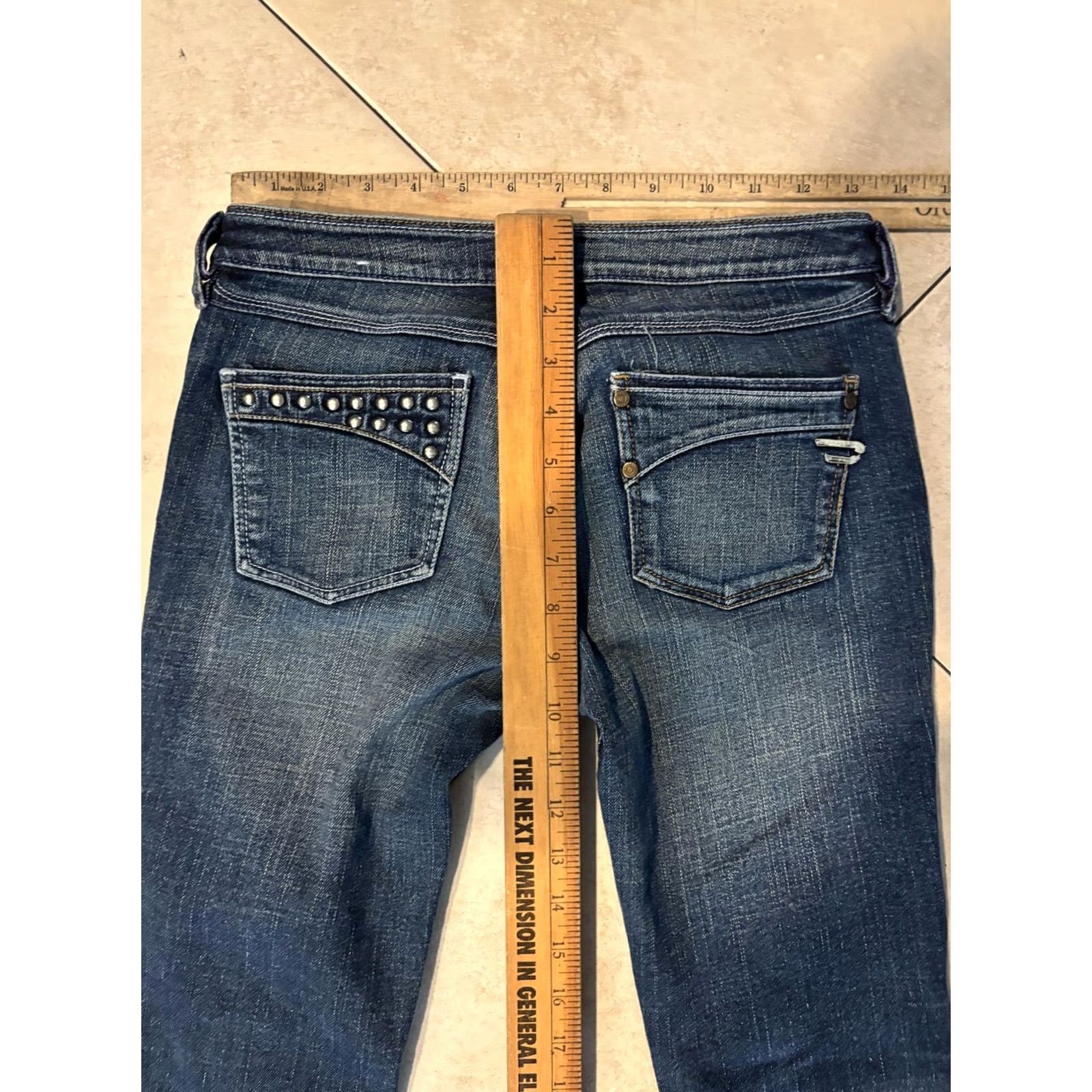 Diesel Diesel Jeans Juniors 7 Blue Medium Wash Low Rise Straight Studded Pockets Denim Jeans Size 28" / US 6 / IT 42 - 7 Thumbnail