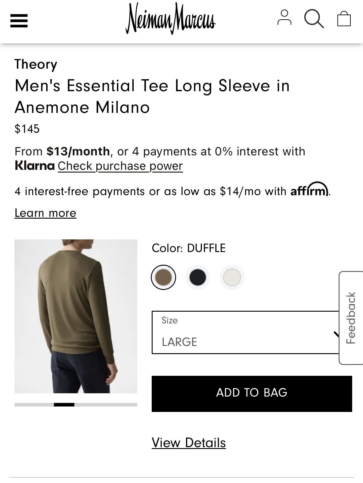 Theory Theory Essential Milano Long-Sleeve Tee Size US L / EU 52-54 / 3 - 5 Thumbnail