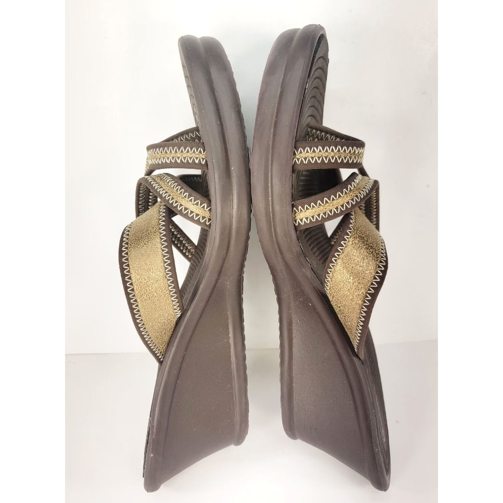 SKECHERS Skechers Sandal Womens SZ 9 Gold & Brown Thong Comfort Slip On Slide Strappy EUC Size US 9 / IT 39 - 7 Thumbnail