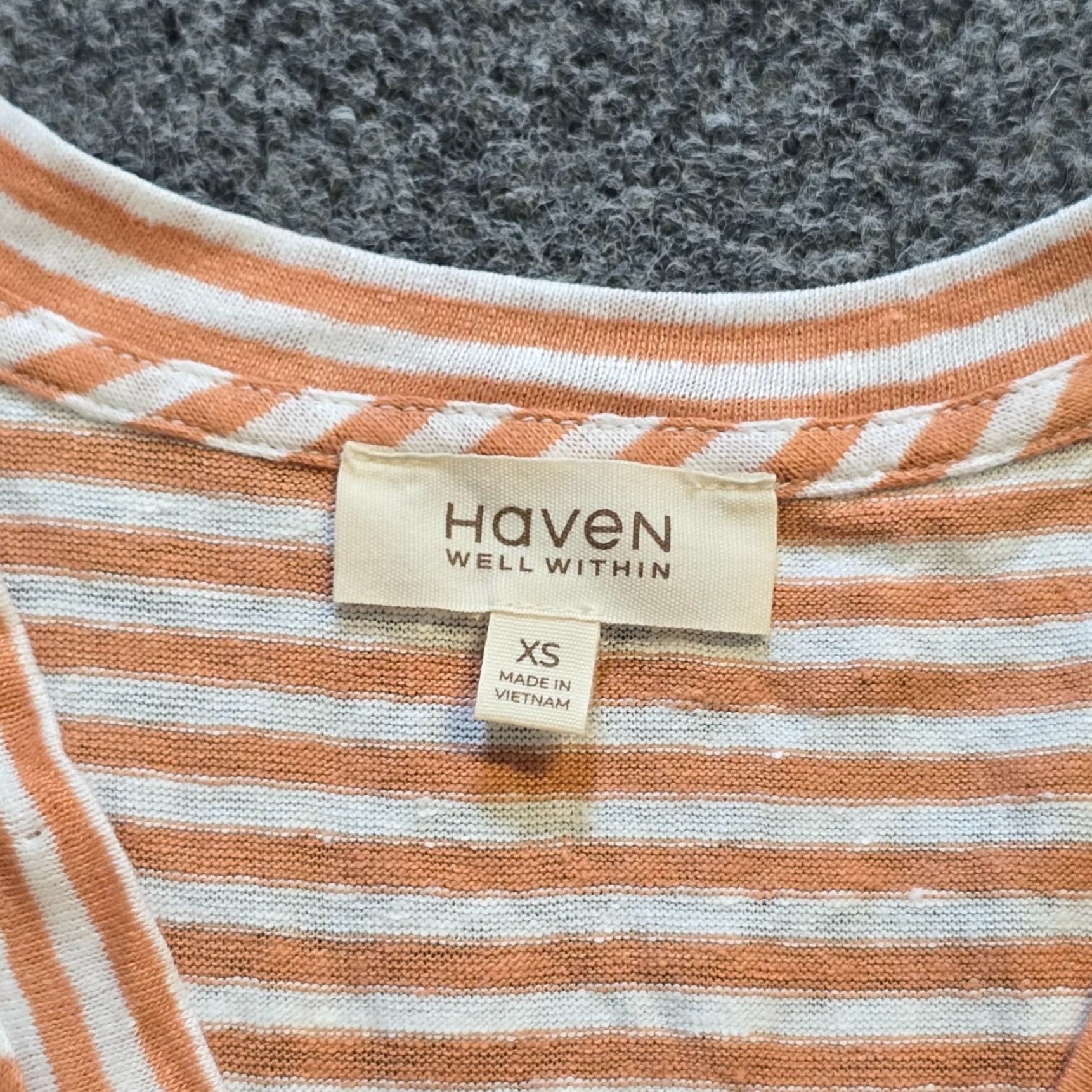 Vintage **Haven Orange White Striped Linen Women's XS T-Shirt** User: **Haven Women's XS Orange White Striped Linen T-Shirt** Size XS / US 0-2 / IT 36-38 - 3 Thumbnail