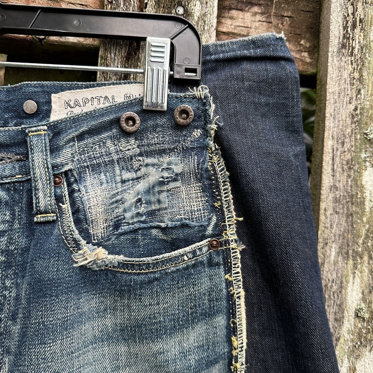 Kapital Selvedge Buckle Back Crash Boro Denim Shorts jort 5 pockets Size US 36 / EU 52 - 5 Thumbnail