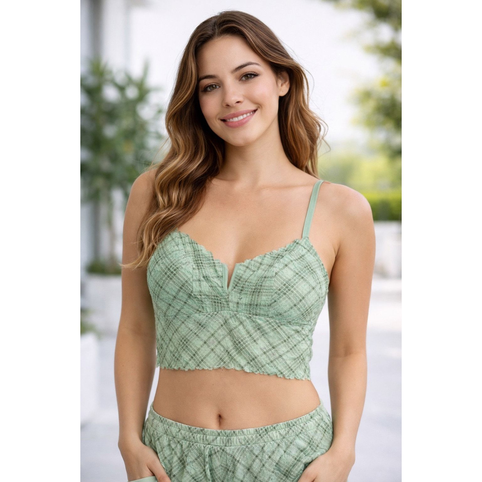 Victoria's Secret Victoria's Secret Plaid Lace Bralette Women Green L - C017 Size ONE SIZE - 1 Thumbnail