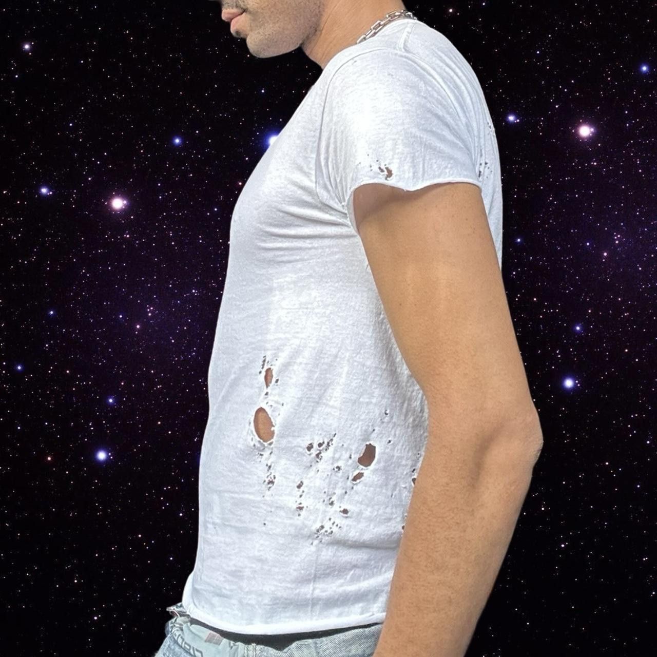 Hanes ASTROBOI* x Hanes White Ripped Grunge T-shirt - Medium Size US M / EU 48-50 / 2 - 2 Thumbnail