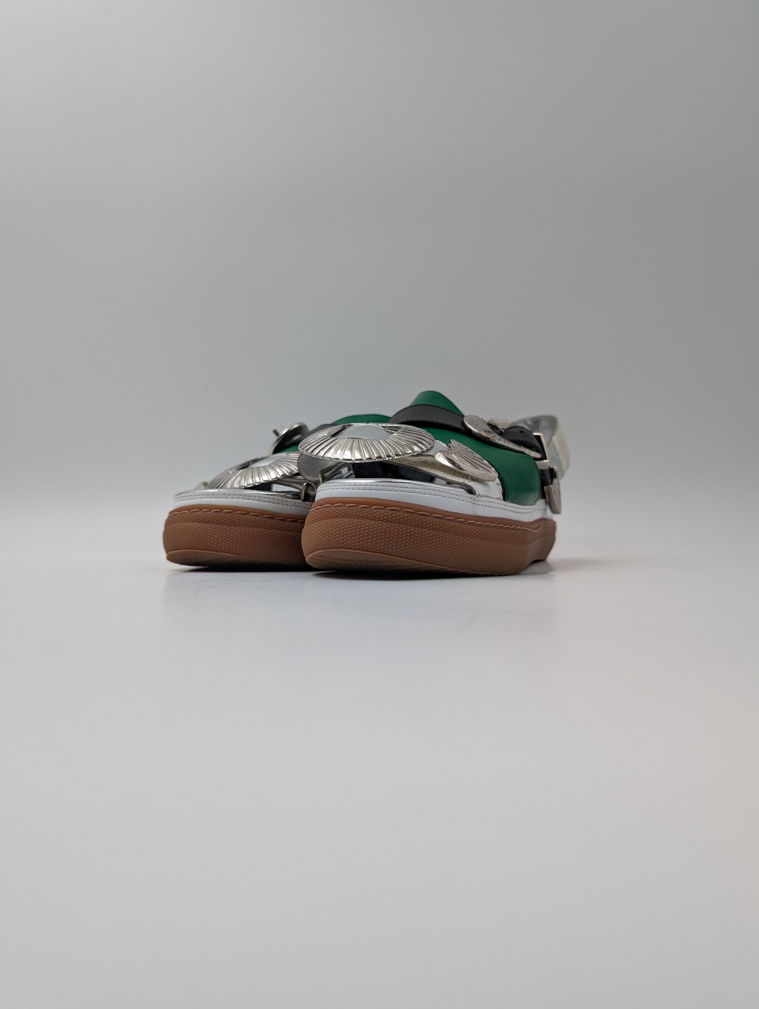 Toga Pulla Green And Silver Open-Toed Shoes With Iconic Detail Size US 5 / IT 35 - 3 Thumbnail