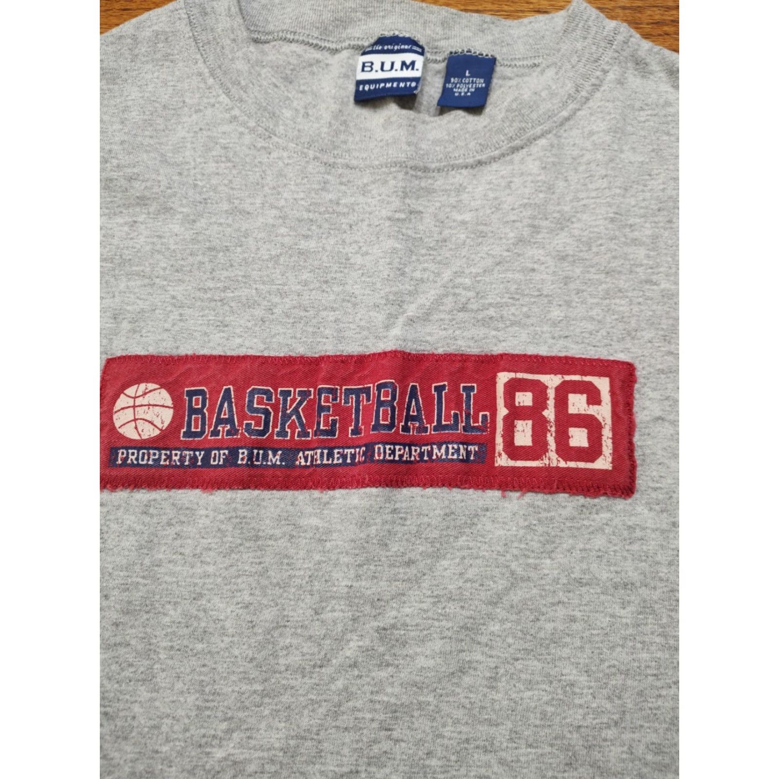 Vintage B.U.M. Equipment Basketball Gray T-Shirt Adult Large Tee USA Made Regular Unisex Mens Womens 90s Hip Hop Sports Shirt Size US L / EU 52-54 / 3 - 4 Thumbnail