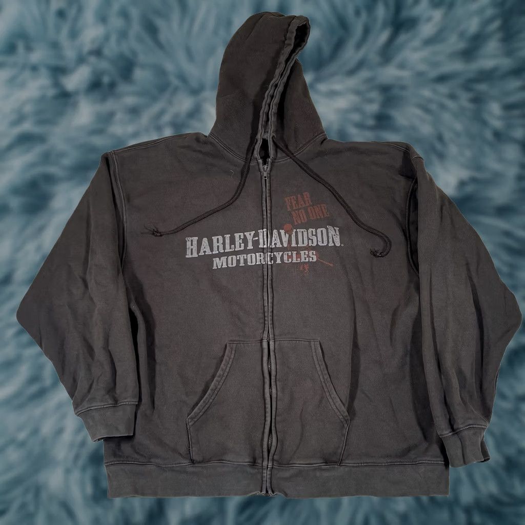 Harley Davidson VINTAGE Harley-Davidson Fear No One Full Zip Hoodie 2XL Men Gray USA Biker Hoodie Size US XXL / EU 58 / 5 - 1 Thumbnail