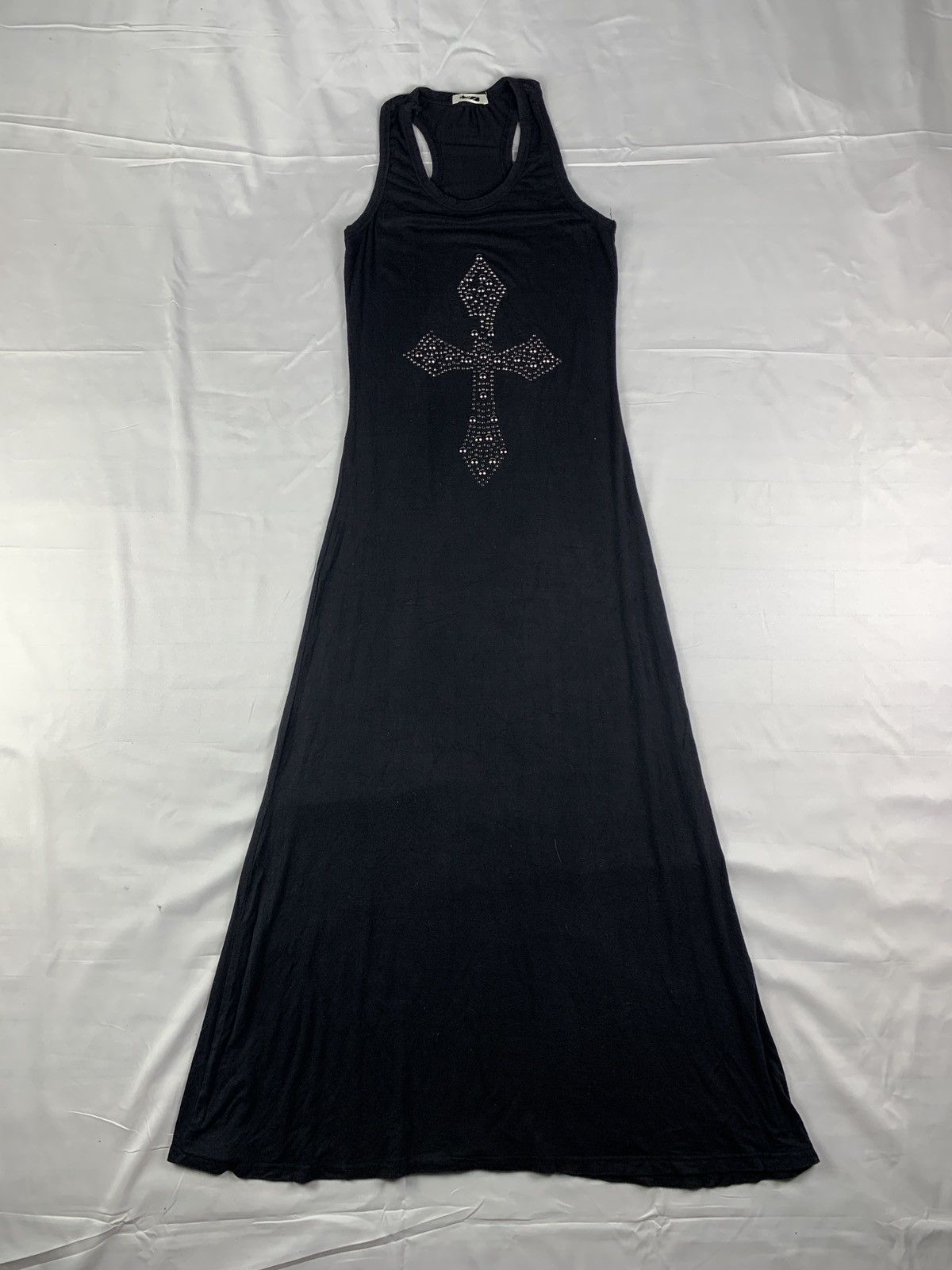 Japanese Brand y2k Unknown Black Studded Pearl Cross Fitted Maxi Tank Dress Size S / US 4 / IT 40 - 1 Thumbnail