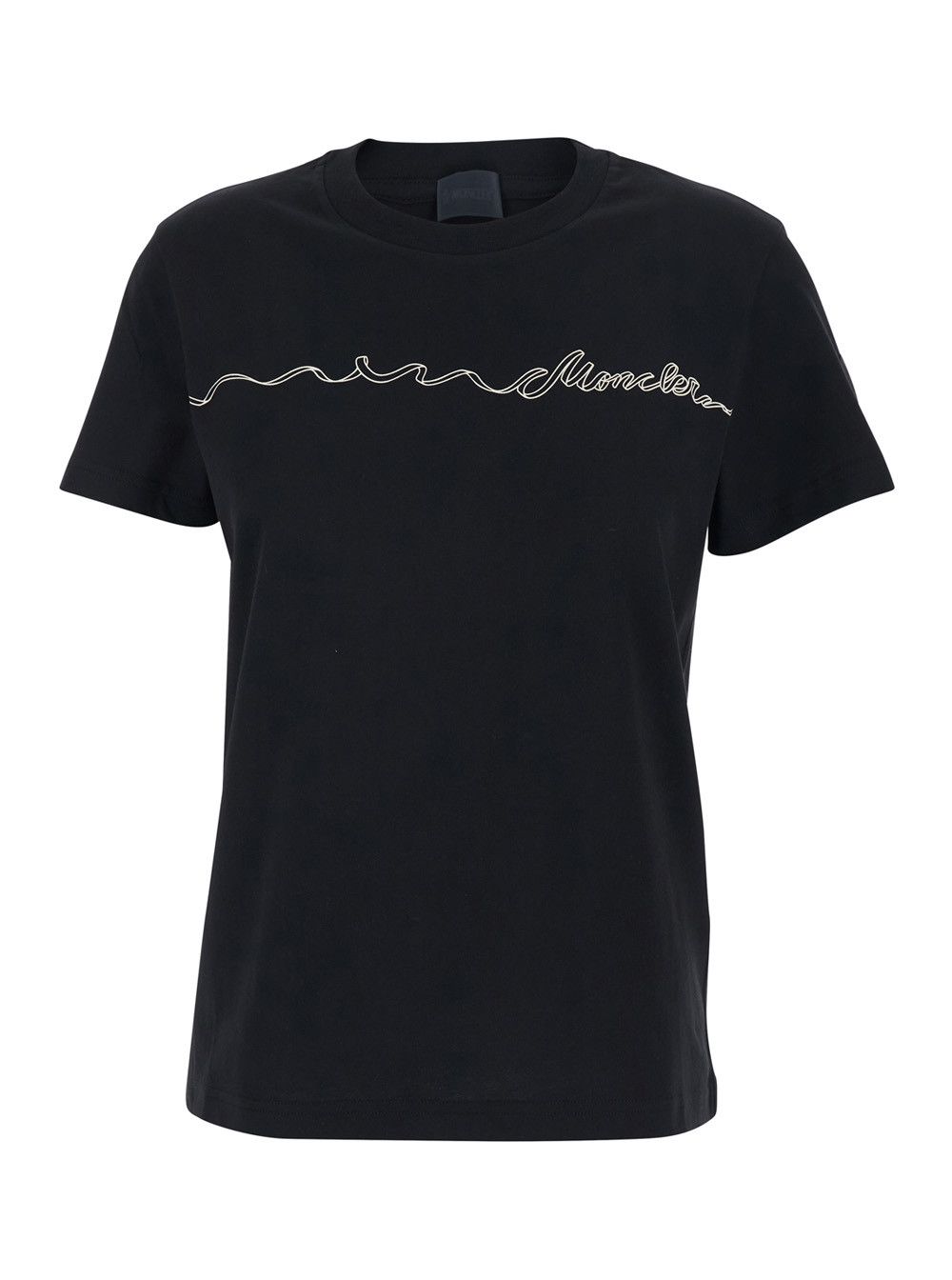 Moncler Black T-Shirt with Round Neck and Logo Print on the Front in Cotton for Women Size S / US 4 / IT 40 - 1 Thumbnail
