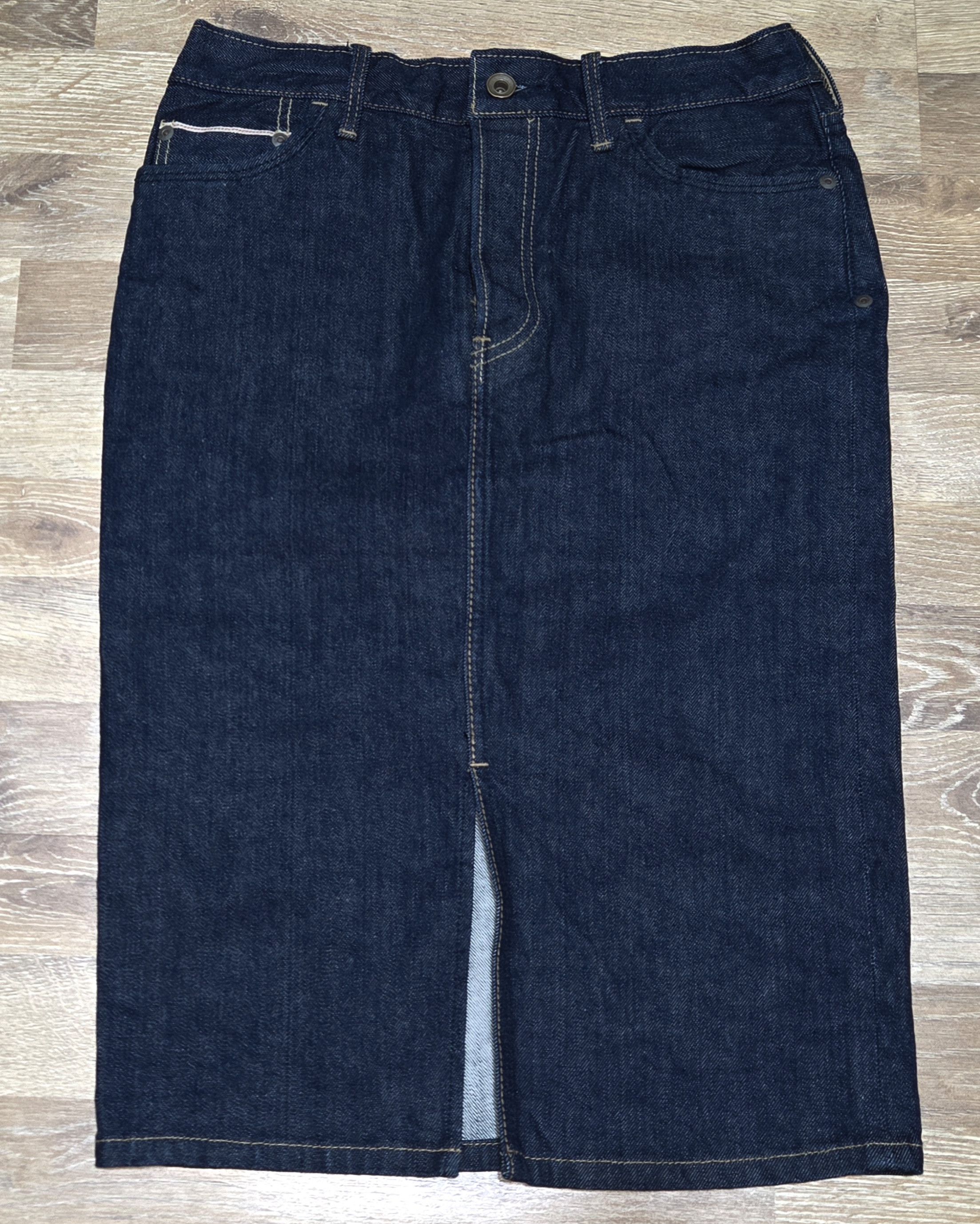 GOA Vintage GOA Nimes Japan Midi Denim Selvedge Pencil Skirt Size 28" / US 6 / IT 42 - 2 Thumbnail