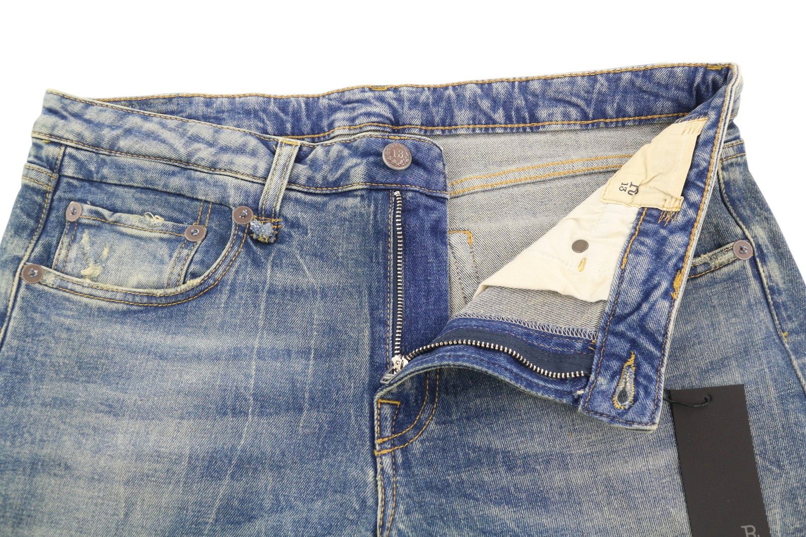 R13 BOY STRAIGHT 31 Kelly Stretch Faded Blue Jeans 85439 Size 31" - 5 Thumbnail