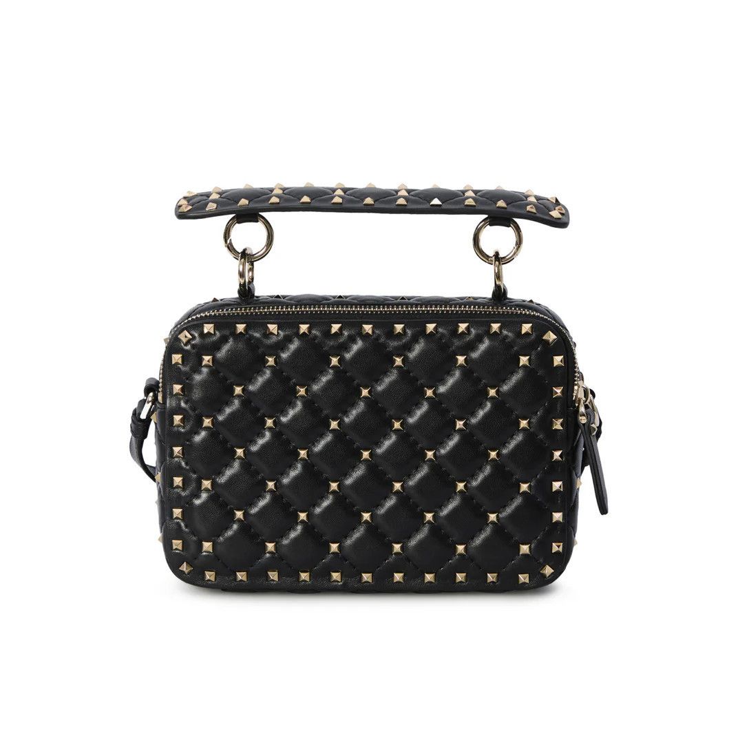 VALENTINO GARAVANI Rockstud Spike Black Leather Shoulder Bag