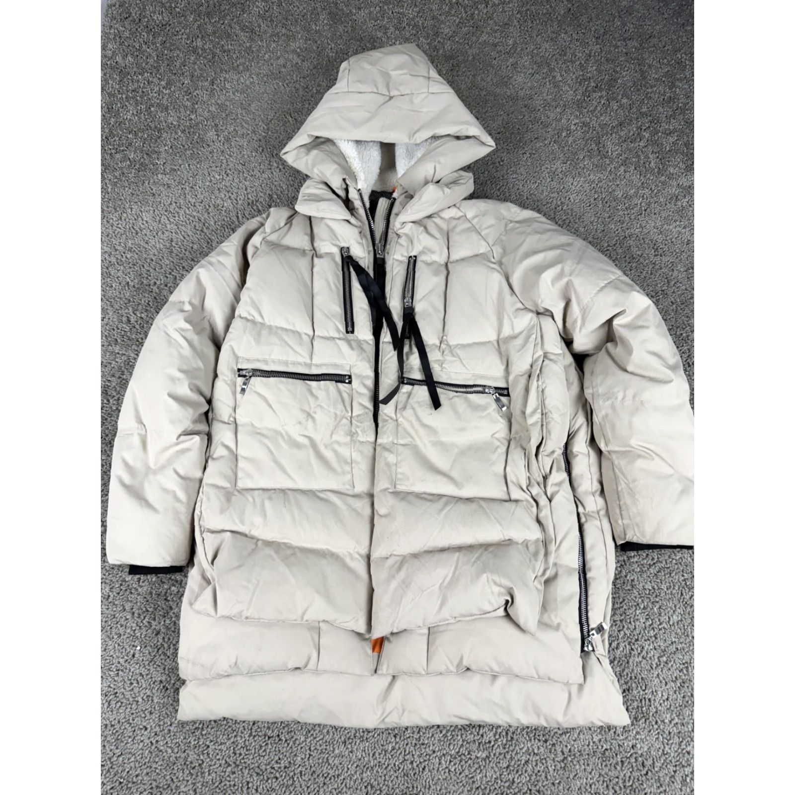 Vintage Orolay Down Parka Coat Womens Large Beige Hooded Puffer Full Zip Pockets YRF092D Size L / US 10 / IT 46 - 2 Thumbnail