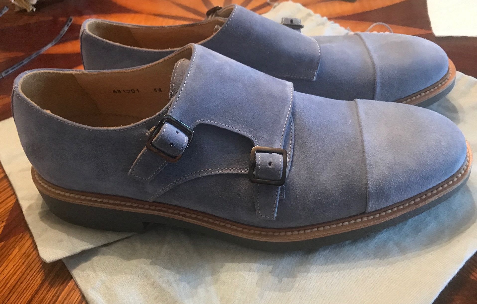 Ermenegildo Zegna Zegna mens double monk strap light blue suede shoes Size US 11 / EU 44 - 1 Thumbnail