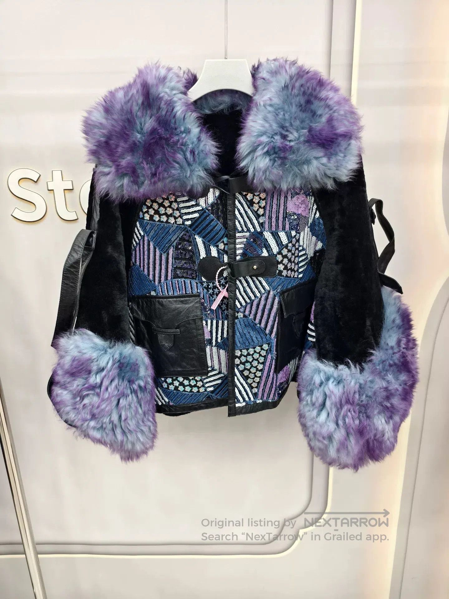 Japanese Brand Stylish Black Leather and Purple Fur Jacket. Size M / US 6-8 / IT 42-44 - 1 Thumbnail