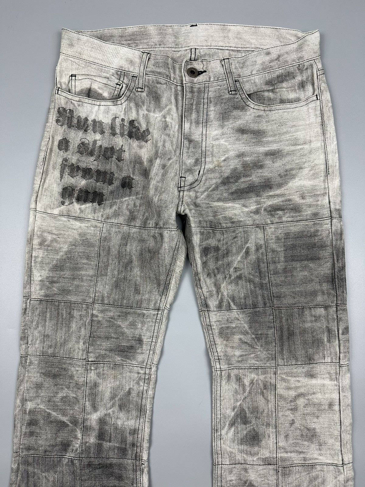 If Six Was Nine × Le Grande Bleu (L.G.B.) 🔥Sick🔥Vintage Rupert Smoke Checkered Patchwork Flared Design Size US 31 - 5 Thumbnail