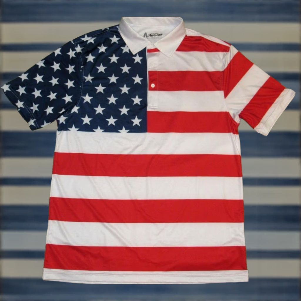 Vintage VINTAGE ROYAL & AWESOME Short Sleeve American Flag Polo Golf Shirt Large Size US L / EU 52-54 / 3 - 1 Thumbnail