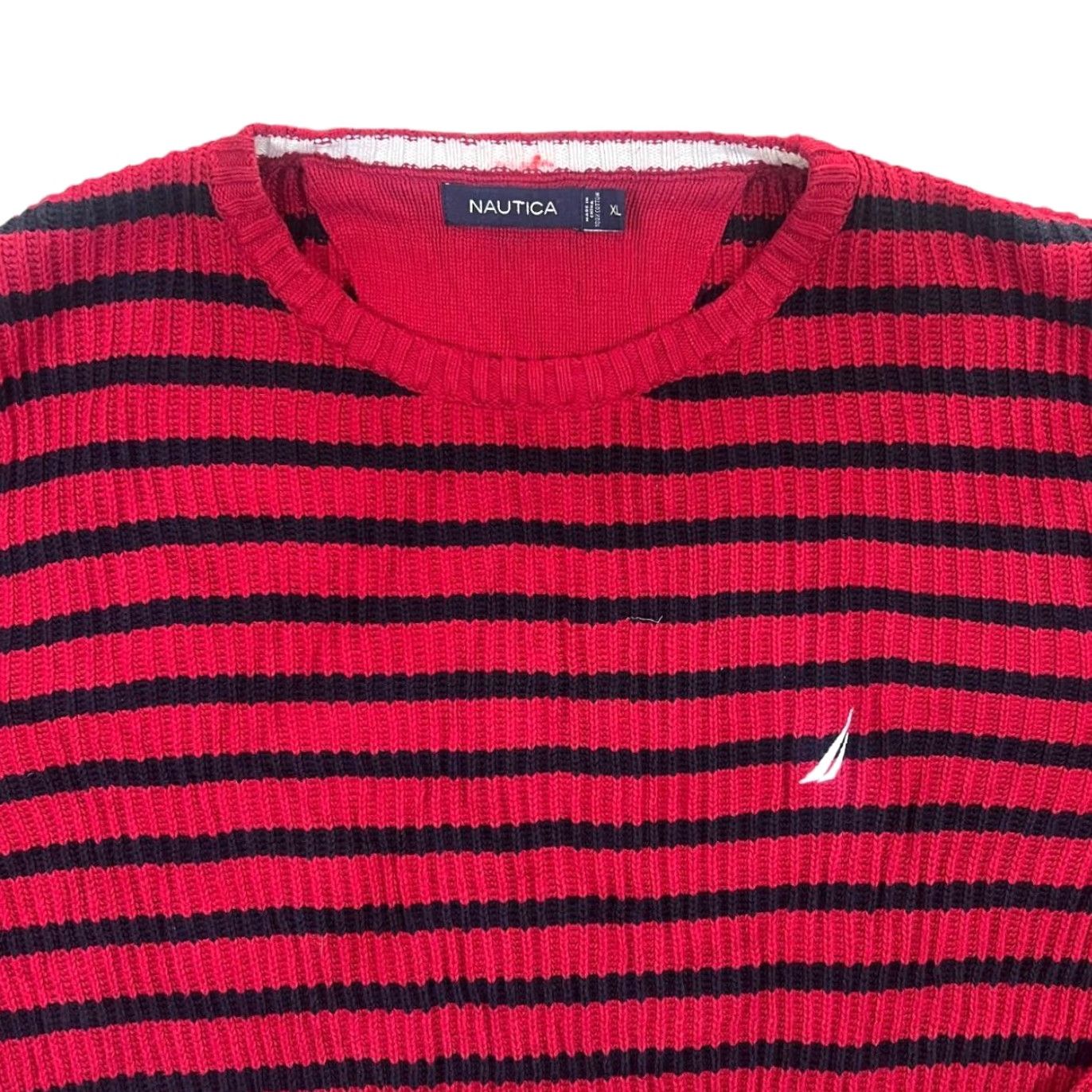 Nautica Nautica Jumper Cotton Knit Embroidered Mini Logo Red Black Striped XL Pullover Men Size US XL / EU 56 / 4 - 2 Thumbnail