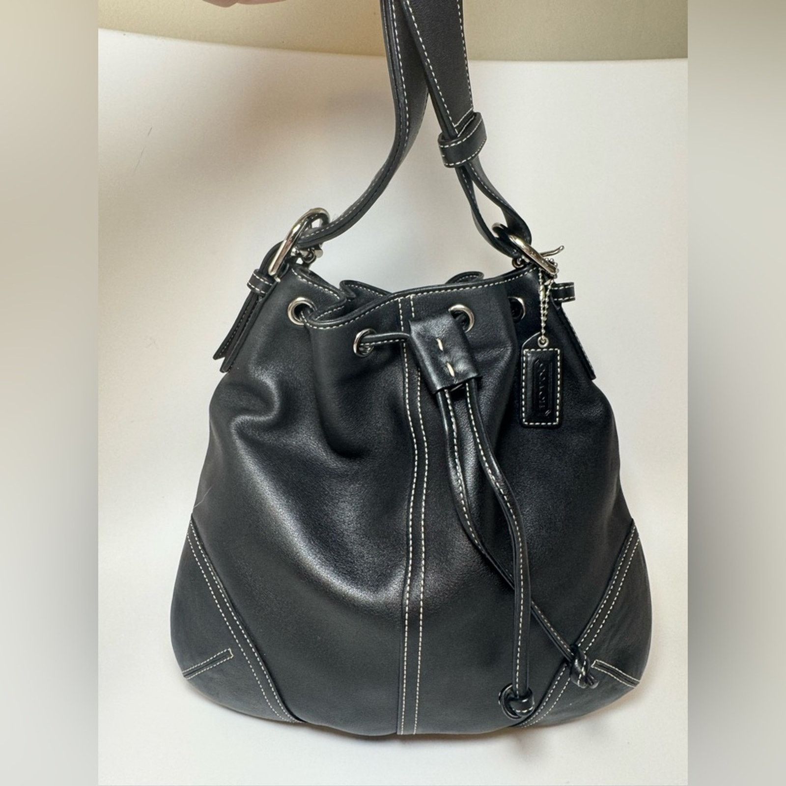 Vintage Coach Black Leather Drawstring Crossbody #4288 EUC