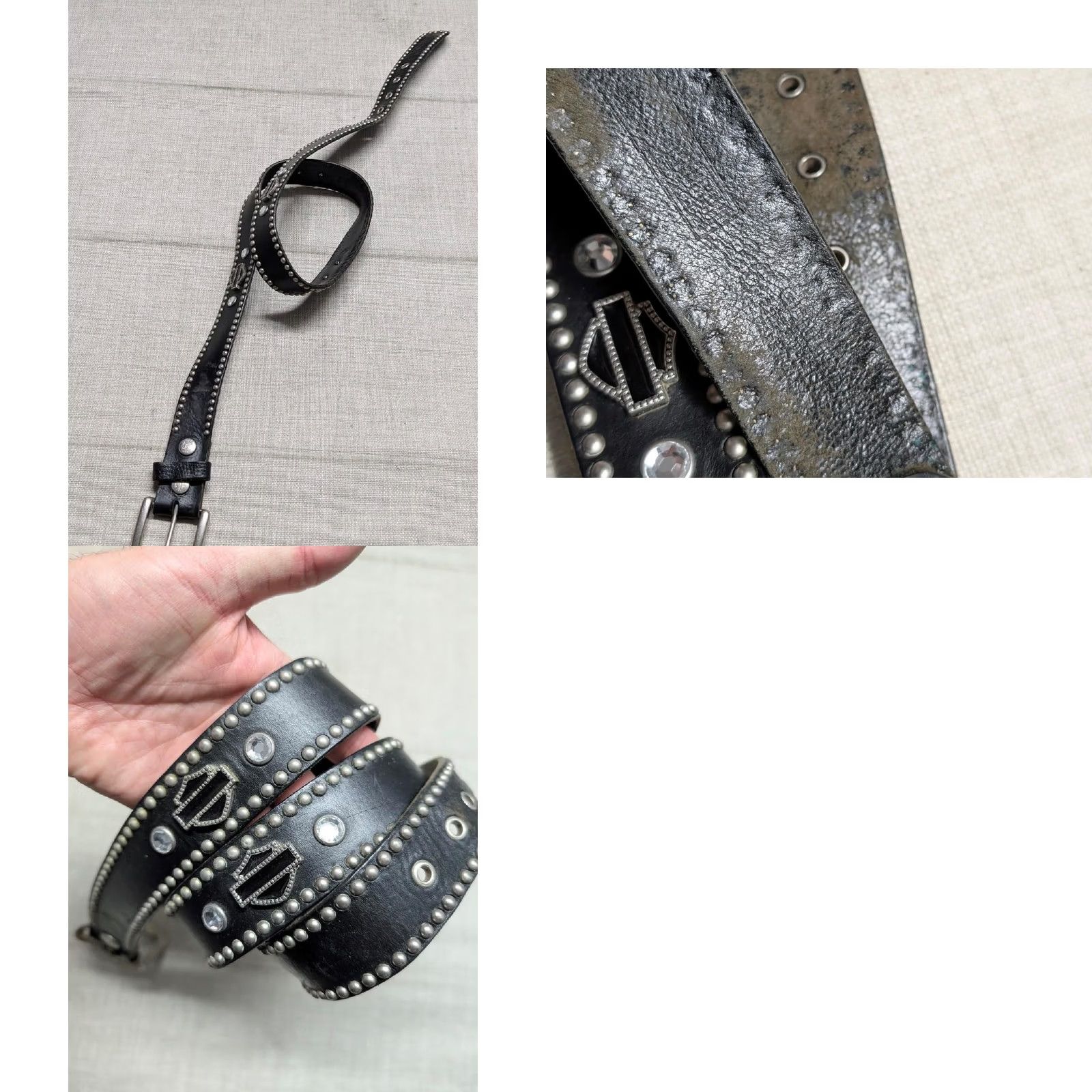 Harley Davidson VINTAGE Harley-Davidson belt Concho Western buckle belt Mens 38 Black Leather Studded belt western style Size 38 - 8 Thumbnail