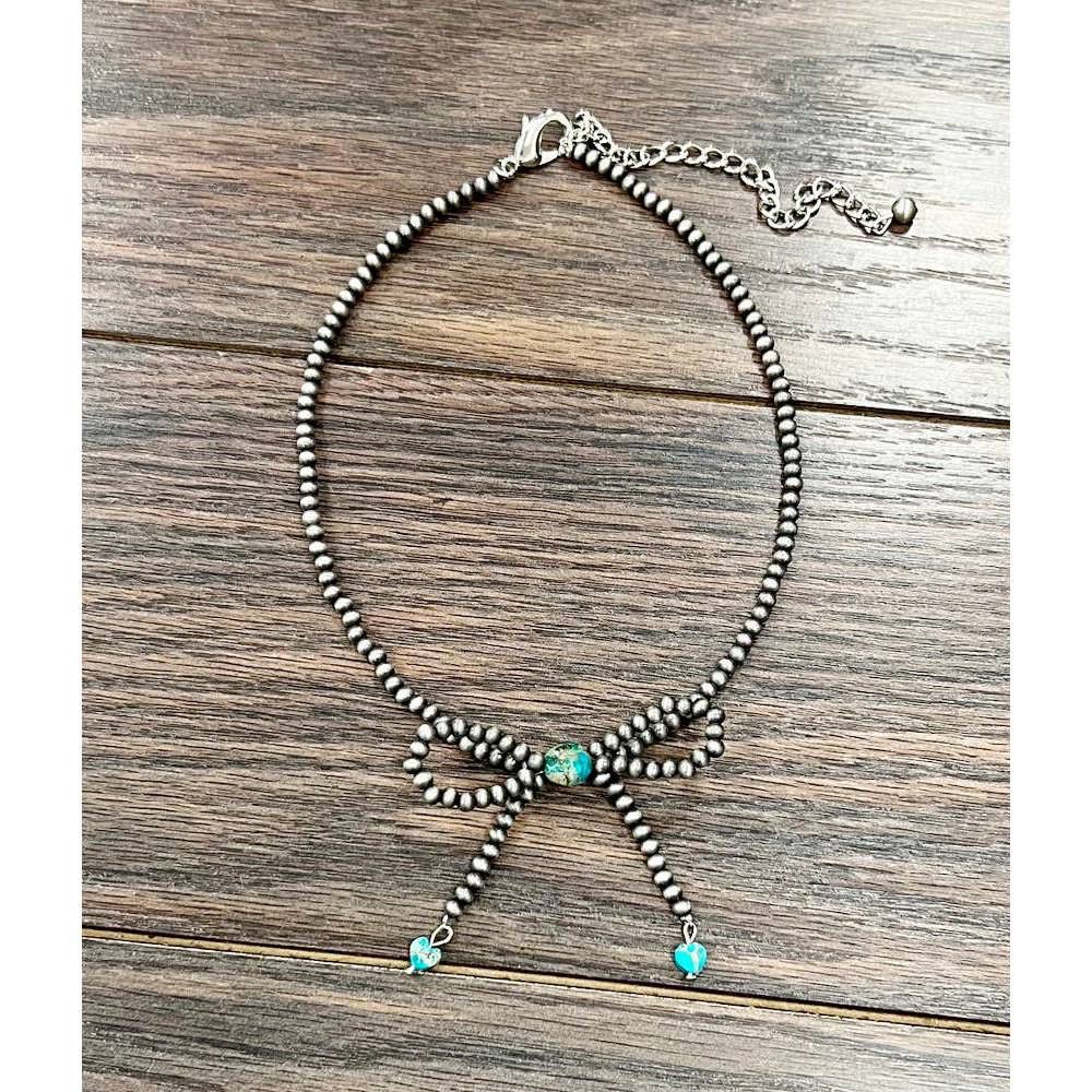 Other Handmade 15 Inch Ribbon Bow Necklace with Tiny Navajo Beads Size ONE SIZE - 1 Thumbnail