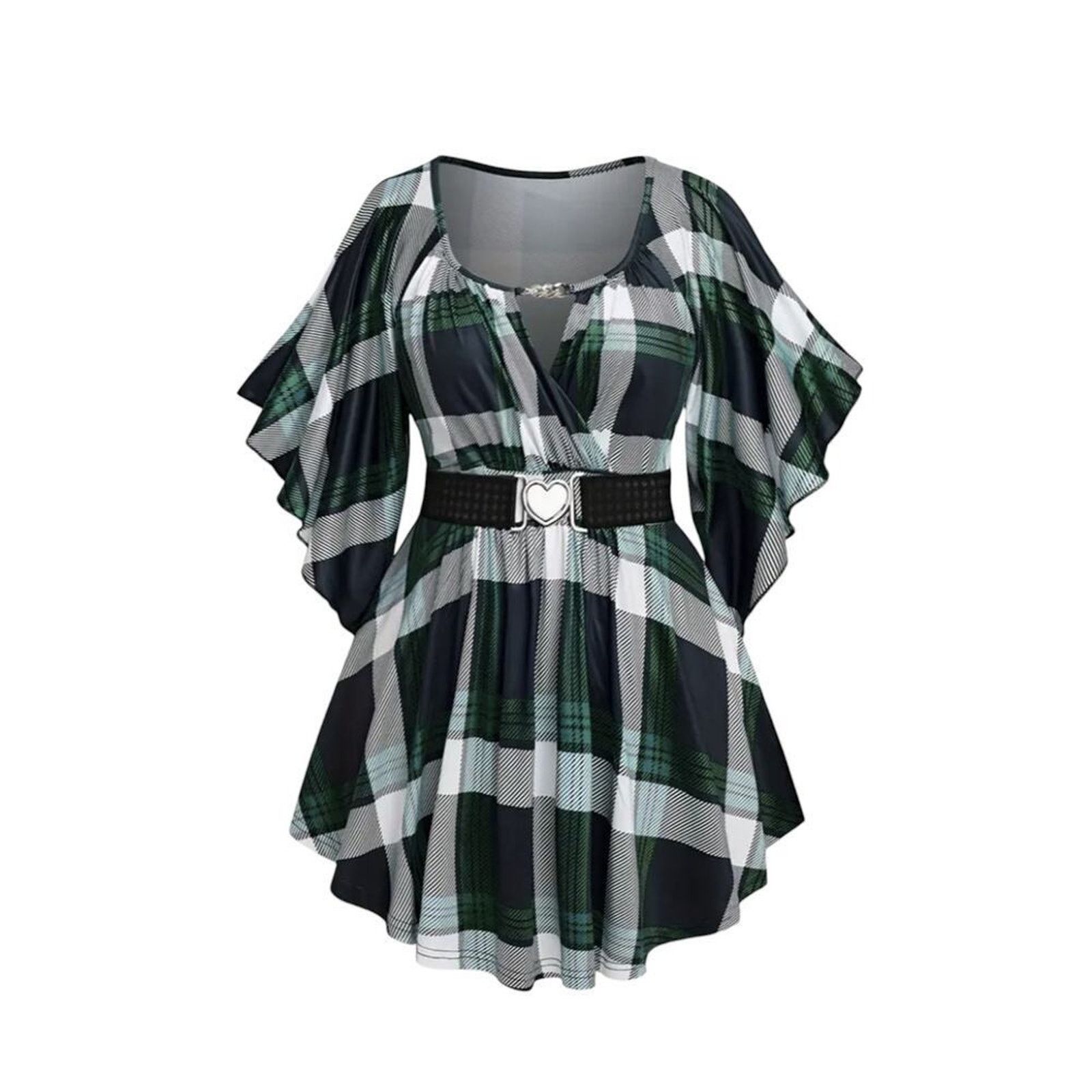 Other Plus Size 4XL Plaid Empire Waist Top Flutter Sleeve New Size 4XL / US 24-26 - 3 Thumbnail