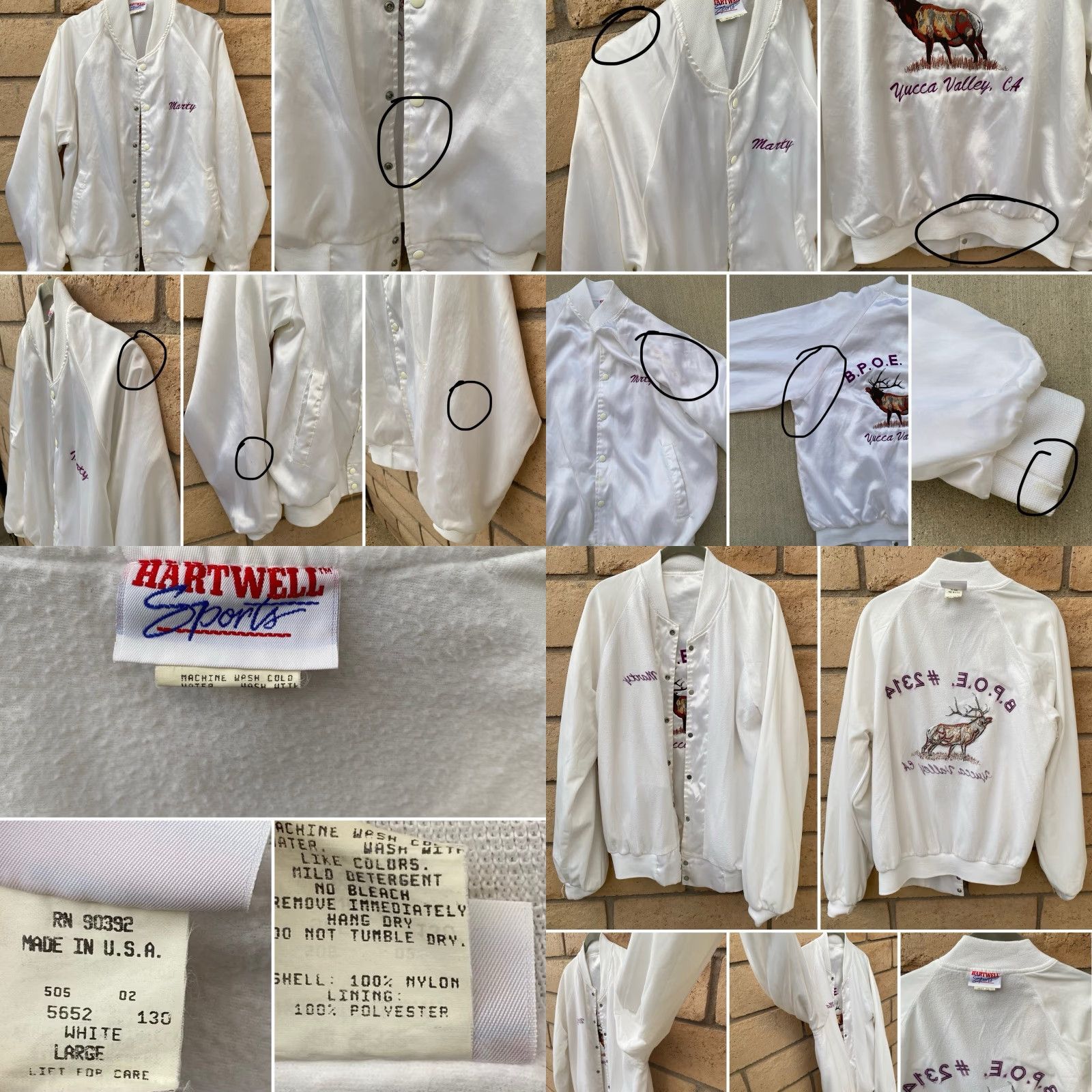 Vintage VINTAGE Hartwell Sports Jacket Elks Bomber Satin Satin Jacket White USA Large L Men Stand-Up Collar Embroidered Yucca Valley CA Elk Sports Vintage Size US L / EU 52-54 / 3 - 9 Thumbnail