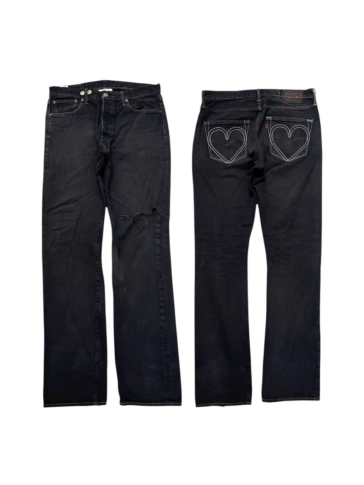 Levi's 2000s LEVIS X BASICKS DENIM BLACK JEANS DISTRESSED Size US 32 / EU 48 - 1 Thumbnail