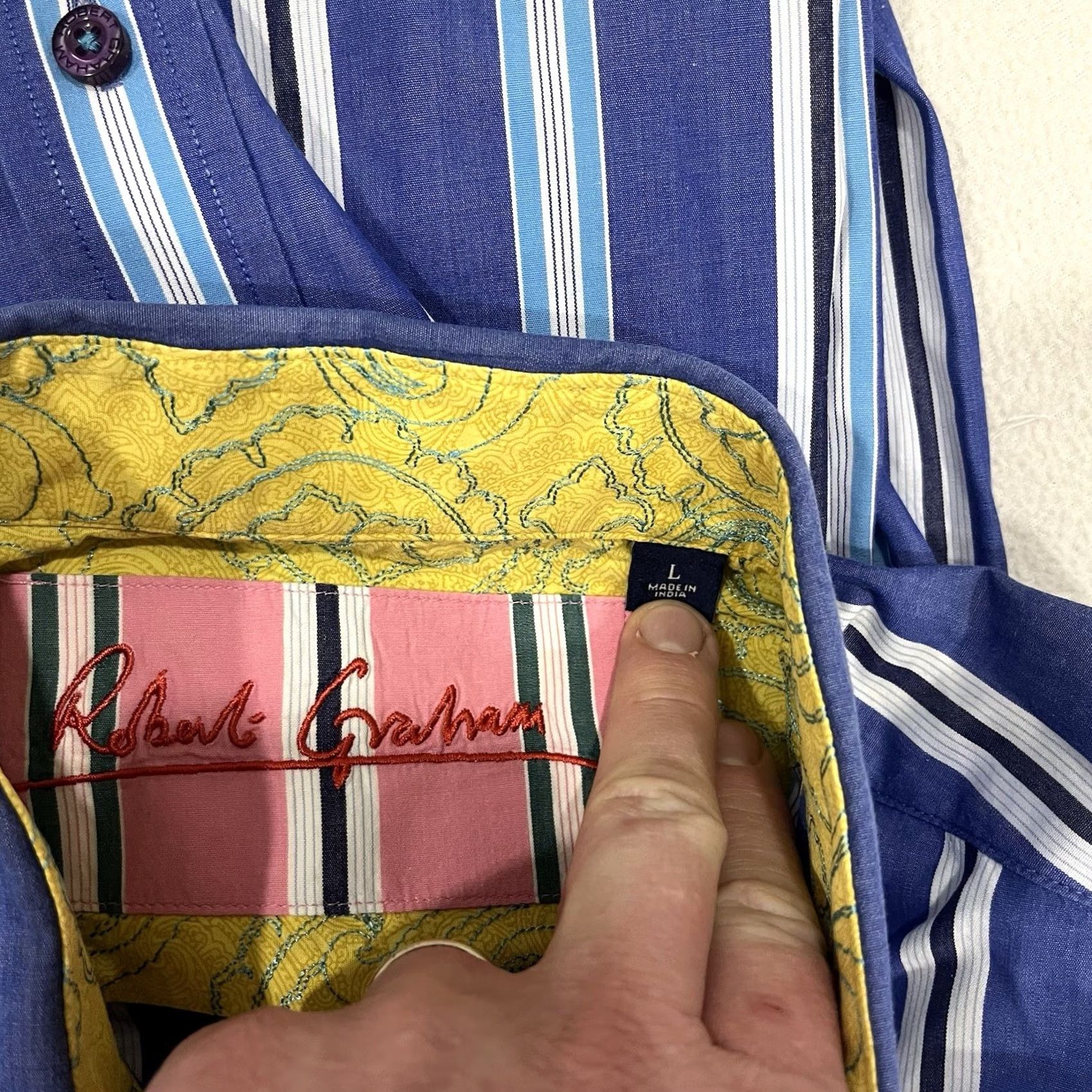 Robert Graham Robert Graham Shirt Large Blue Striped Classic Fit Button-Up Long Sleeve Mens L Size US L / EU 52-54 / 3 - 4 Thumbnail