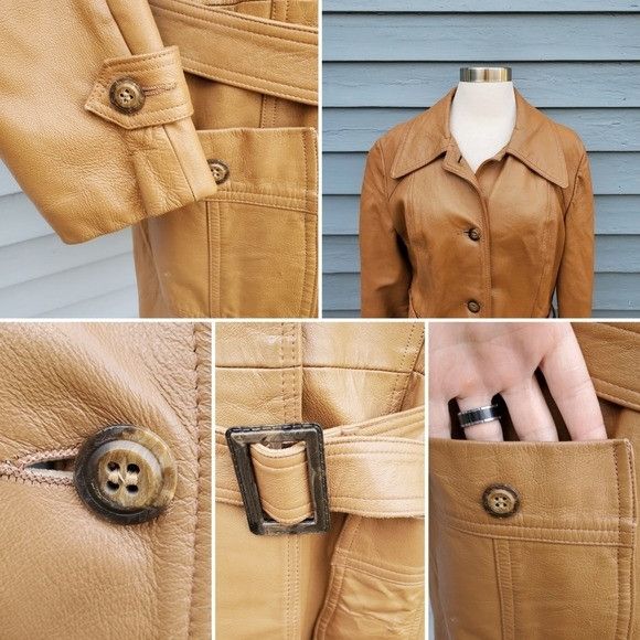 Vintage Vintage 70s Boho Camel Tan Honey Leather Button Front Jacket Size S / US 4 / IT 40 - 5 Thumbnail