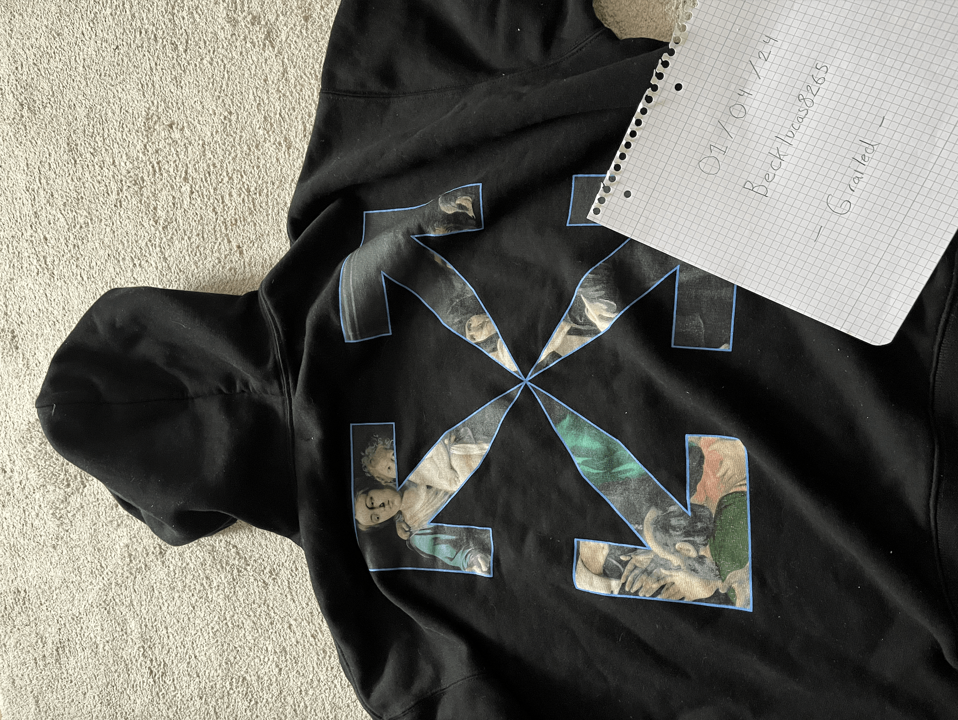 image of Off White Hoodie Caravage Printed in Black, Men's (Size Medium)