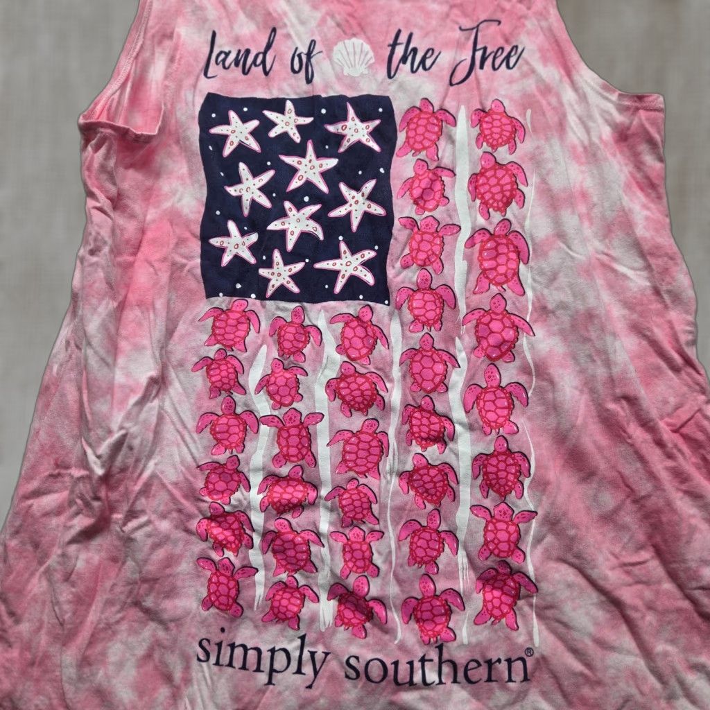 Vintage Simply Southern Shirt Tank Top Women M Land Of The Free Tie Dye Pink Lake Casual Size M / US 6-8 / IT 42-44 - 1 Thumbnail