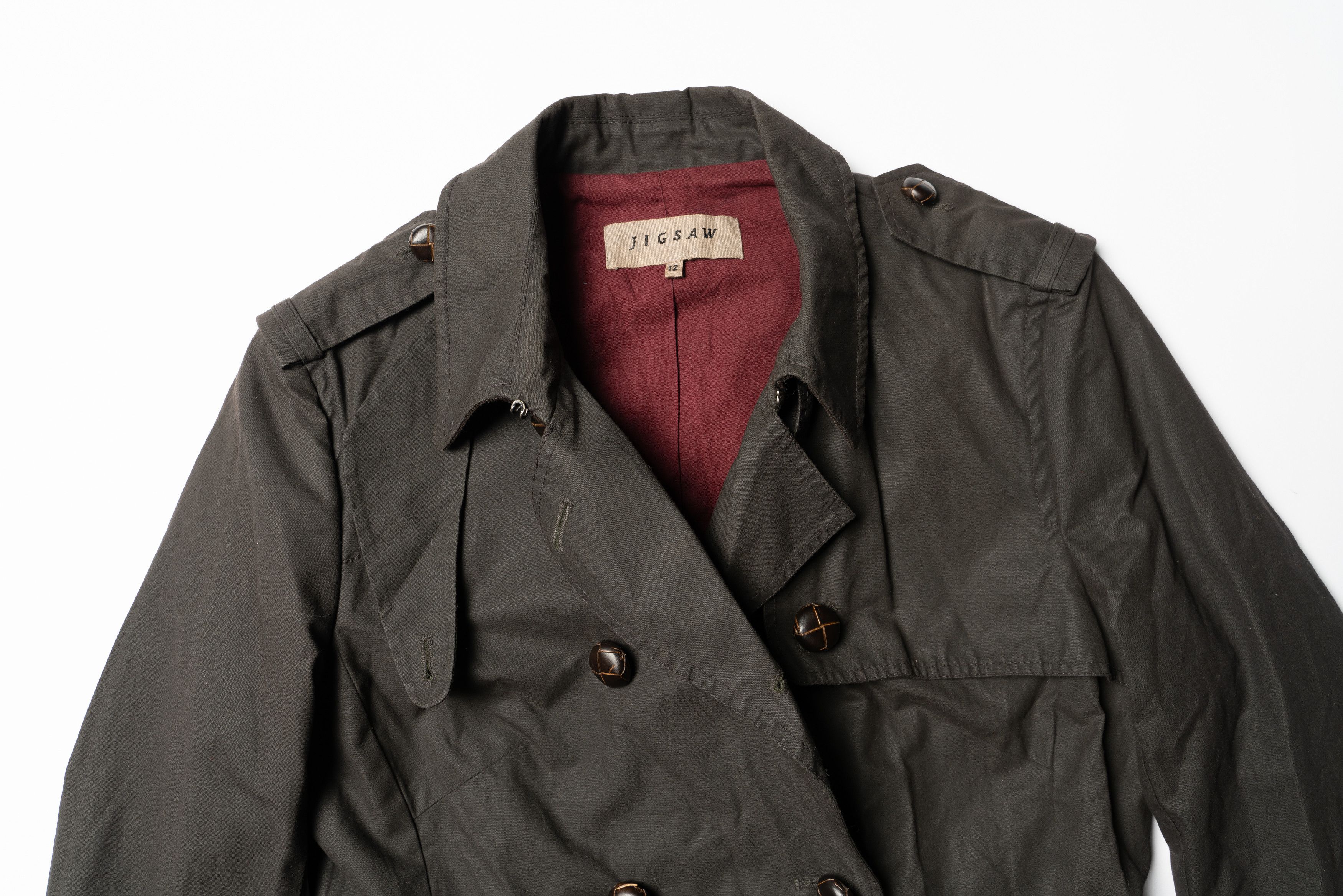 Jigsaw 🔴JIGSAW British Millerain Waxed Cotton Trench Coat Size L / US 10 / IT 46 - 2 Thumbnail