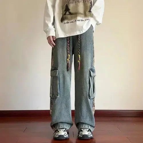 Flowers Patchwork Cargo Denim Pant