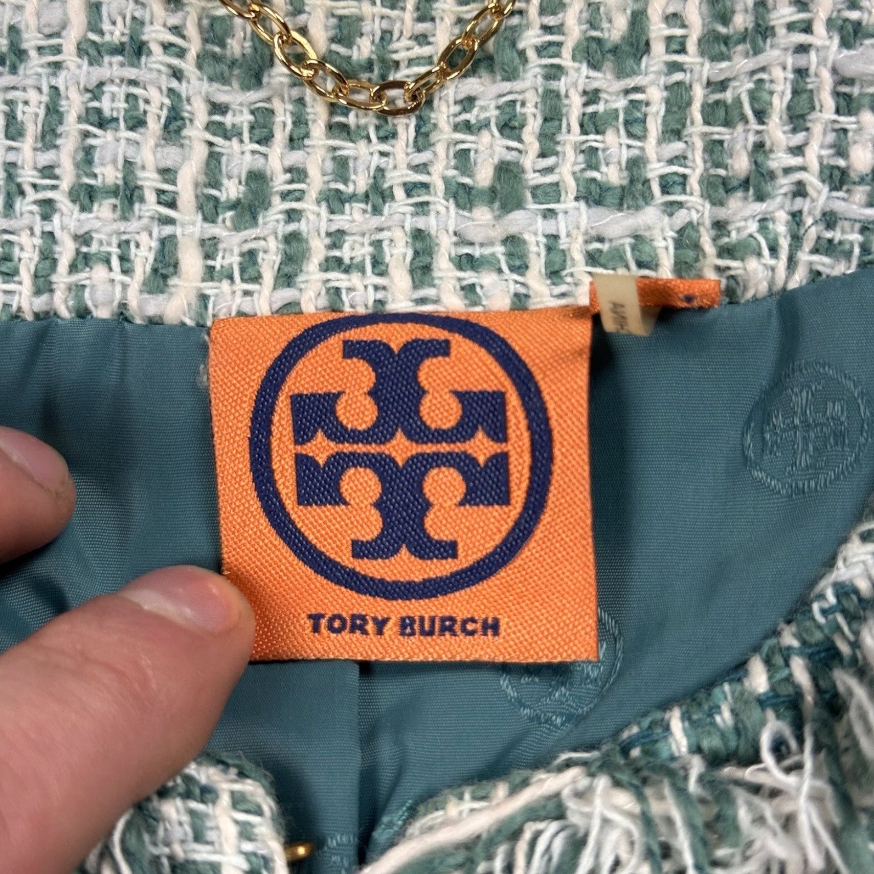 Tory Burch TORY BURCH Marion Blazer Tweed Jacket SIZE 2 Teal Sky Blue 3/4 Sleeve Classic Fit Women's Vintage No N/A Size XS / US 0-2 / IT 36-38 - 3 Thumbnail
