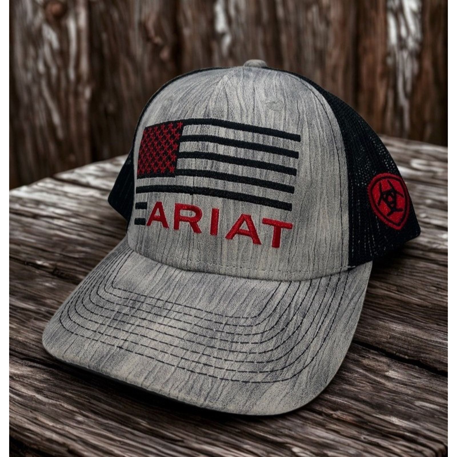 Ariat Ariat USA Flag Trucker Hat Gray Black Mesh Snapback Cap Size ONE SIZE - 8 Thumbnail
