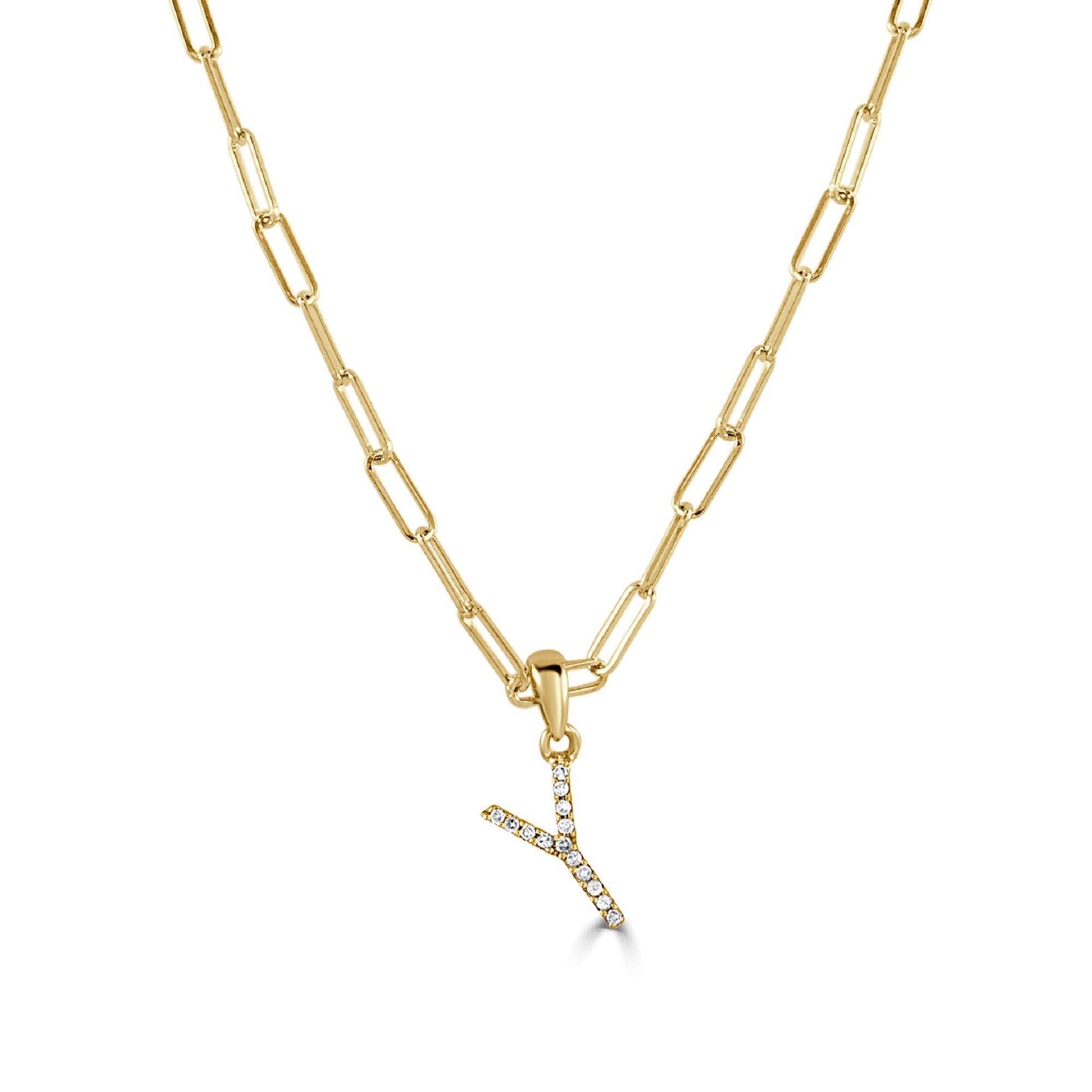 image of Tiffany Co 14K Yellow Gold & Diamond Paperclip Initial "y" Necklace, Women's