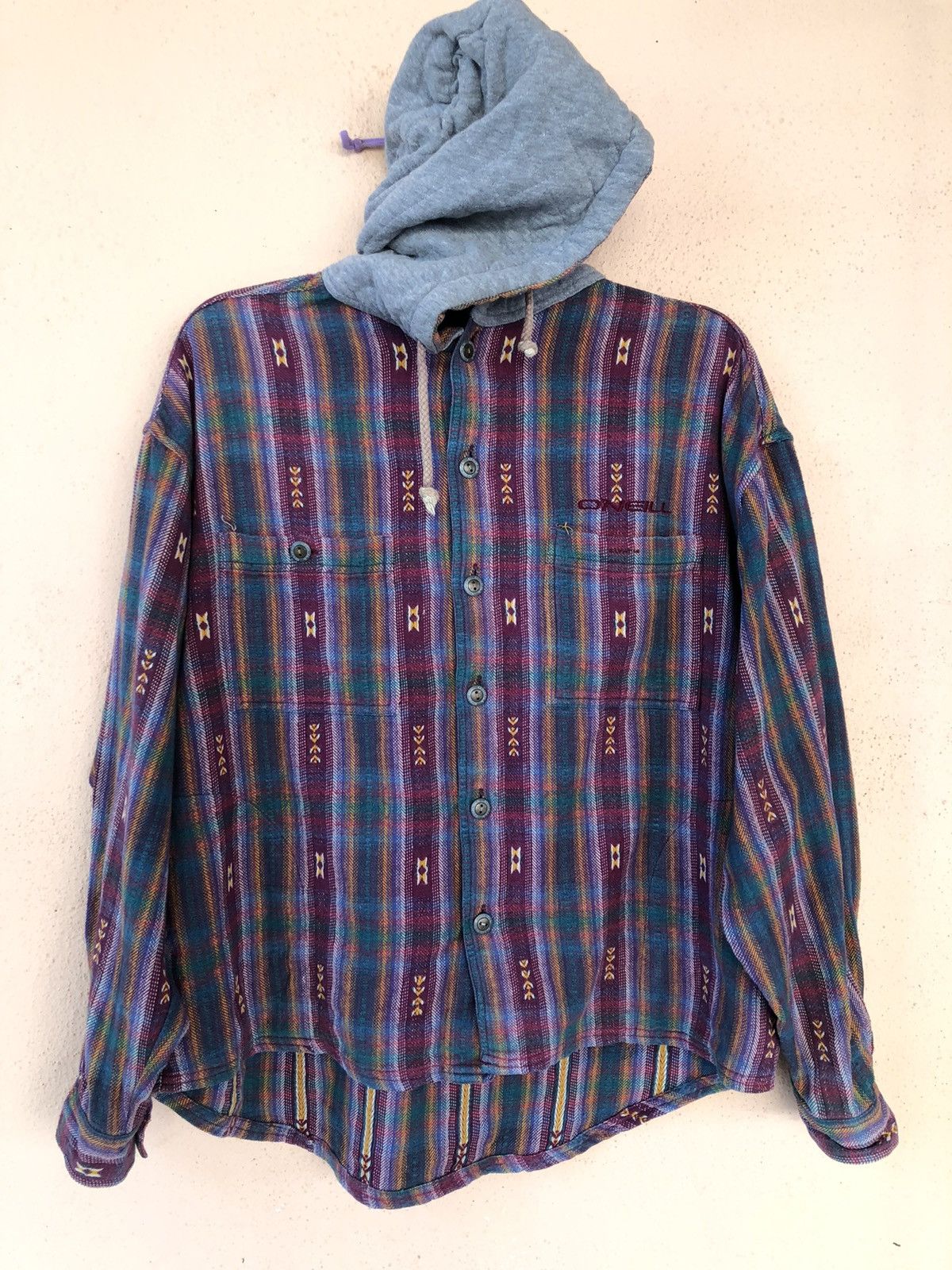 O'Neill × Vintage Vintage ONEILL Hoodie Button Heavy Shirt Size US L / EU 52-54 / 3 - 2 Thumbnail