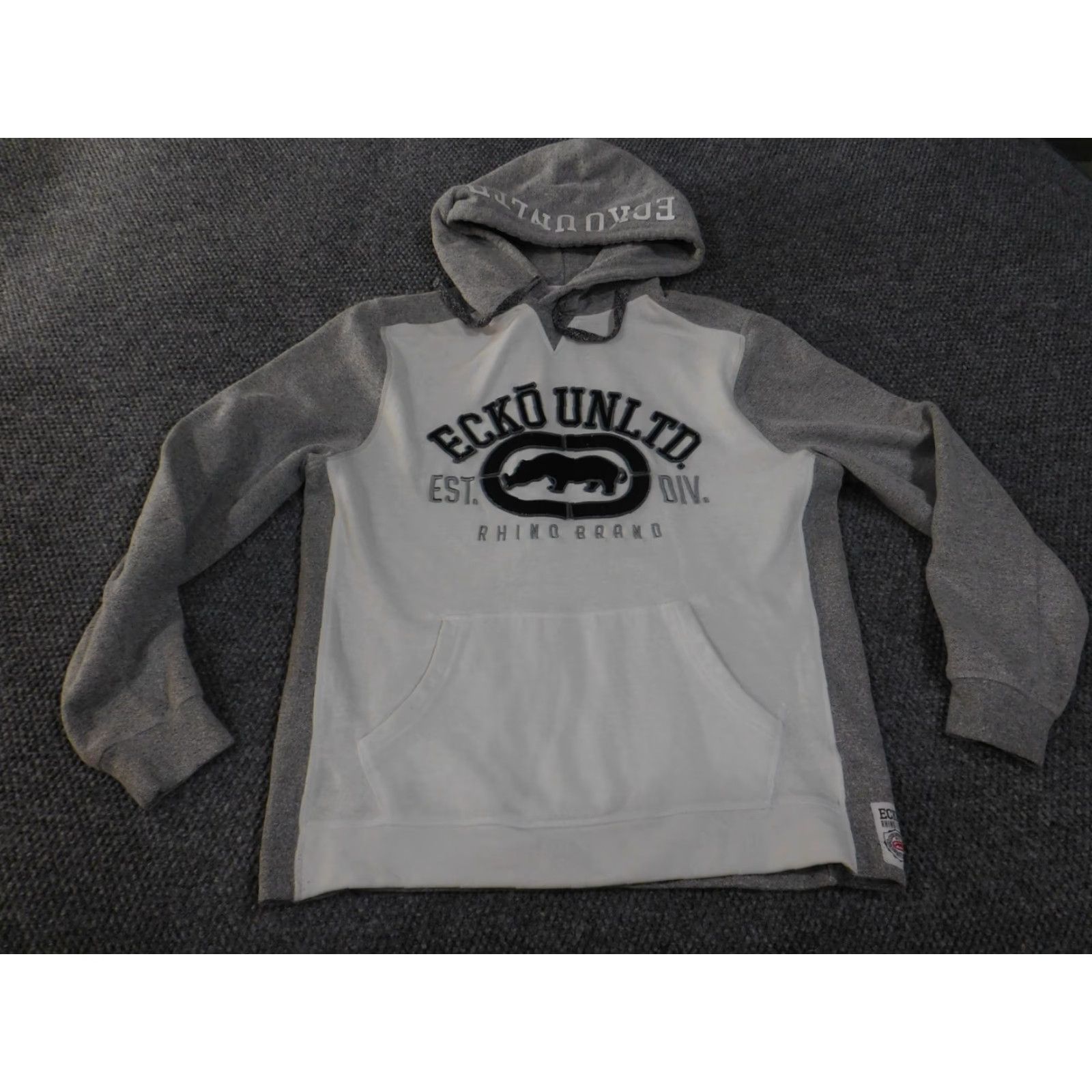 Ecko Unltd. Ecko Unltd Hoodie Mens Large Gray White Pullover Rhino Brand Patch Streetwear Size US L / EU 52-54 / 3 - 2 Thumbnail