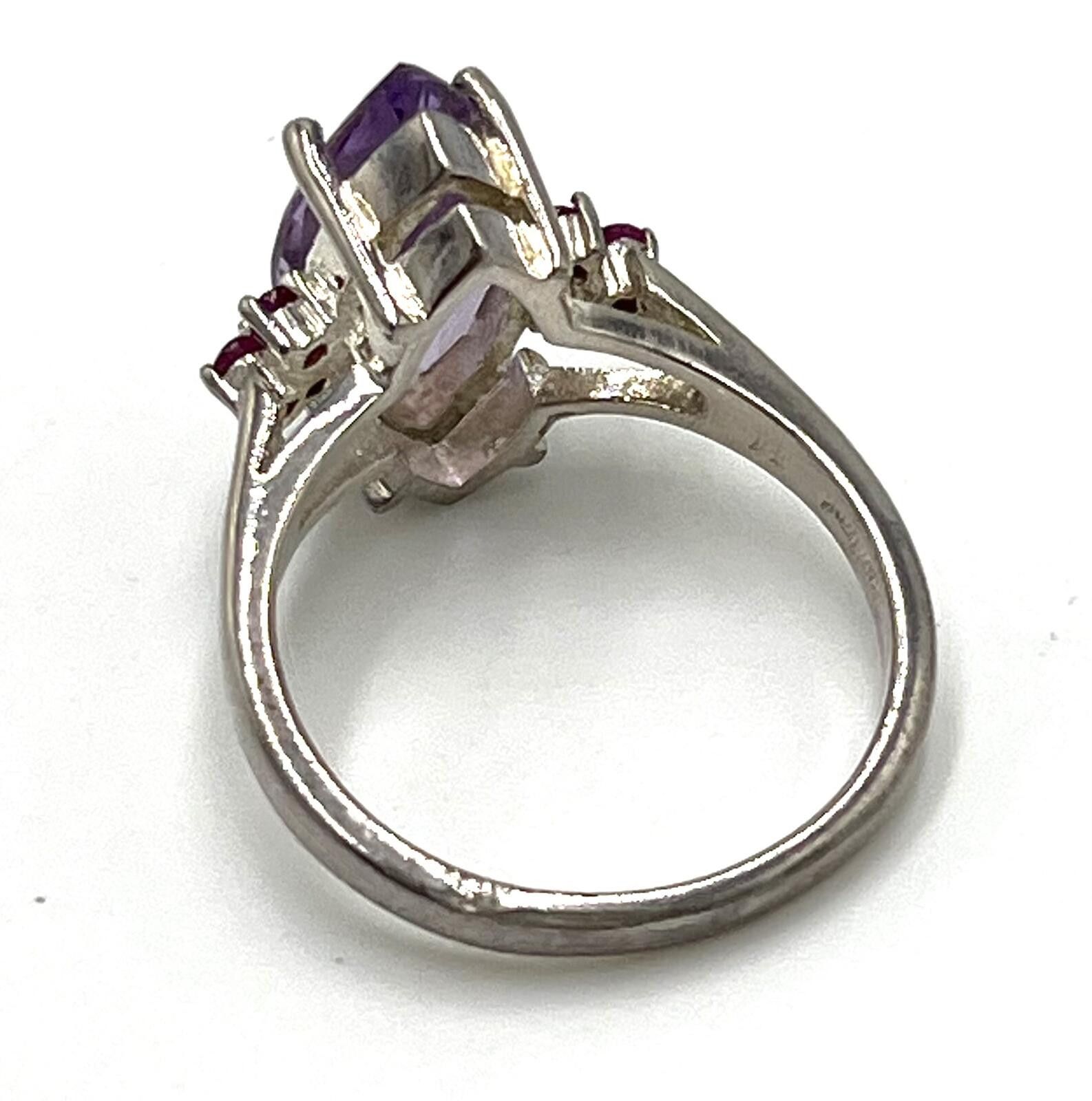 Other Vintage Sterling Silver Amethyst & Ruby Cocktail Ring Size ONE SIZE - 4 Thumbnail