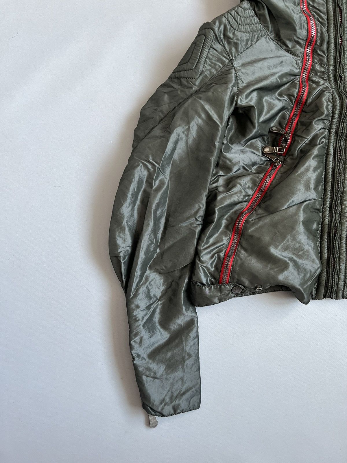 JET SET × Japanese Brand × Vintage Vintage 90s JET SET Women Nylon Olive Avant Garde Zip Jacket Size M / US 6-8 / IT 42-44 - 10 Thumbnail
