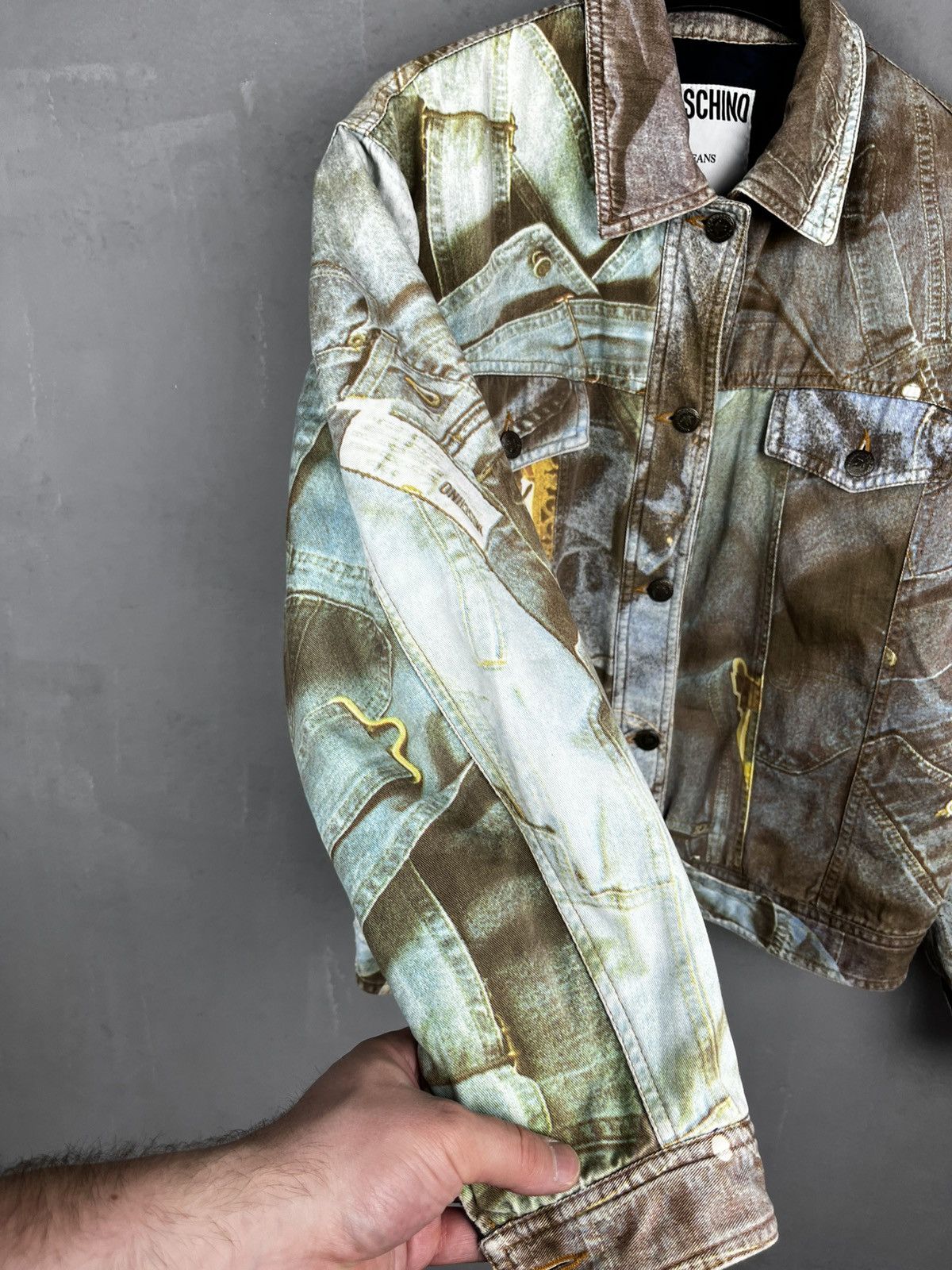Moschino × Vintage 1990's Vintage Moschino Blue Denim Print Pattern Jacket Size L / US 10 / IT 46 - 7 Thumbnail