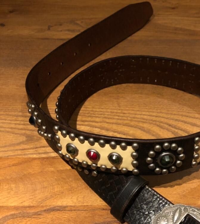 Designer × Leather Retro Locomotive Leather Nail Belt Size ONE SIZE - 2 Thumbnail