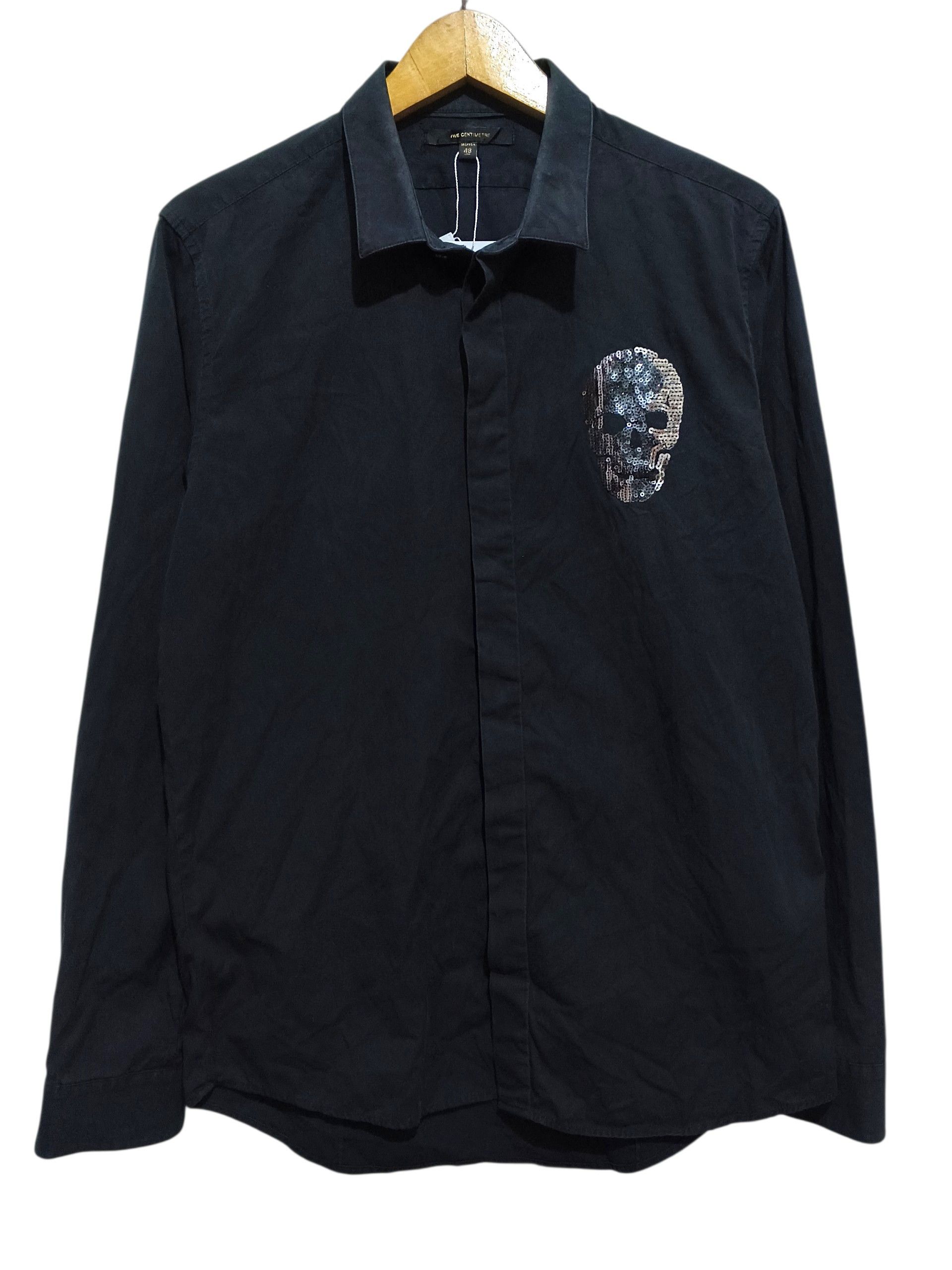 Japanese Brand 5CM Sequin Skull Hidden Placket Shirt Black Gothic Punk Rock Size US M / EU 48-50 / 2 - 1 Thumbnail