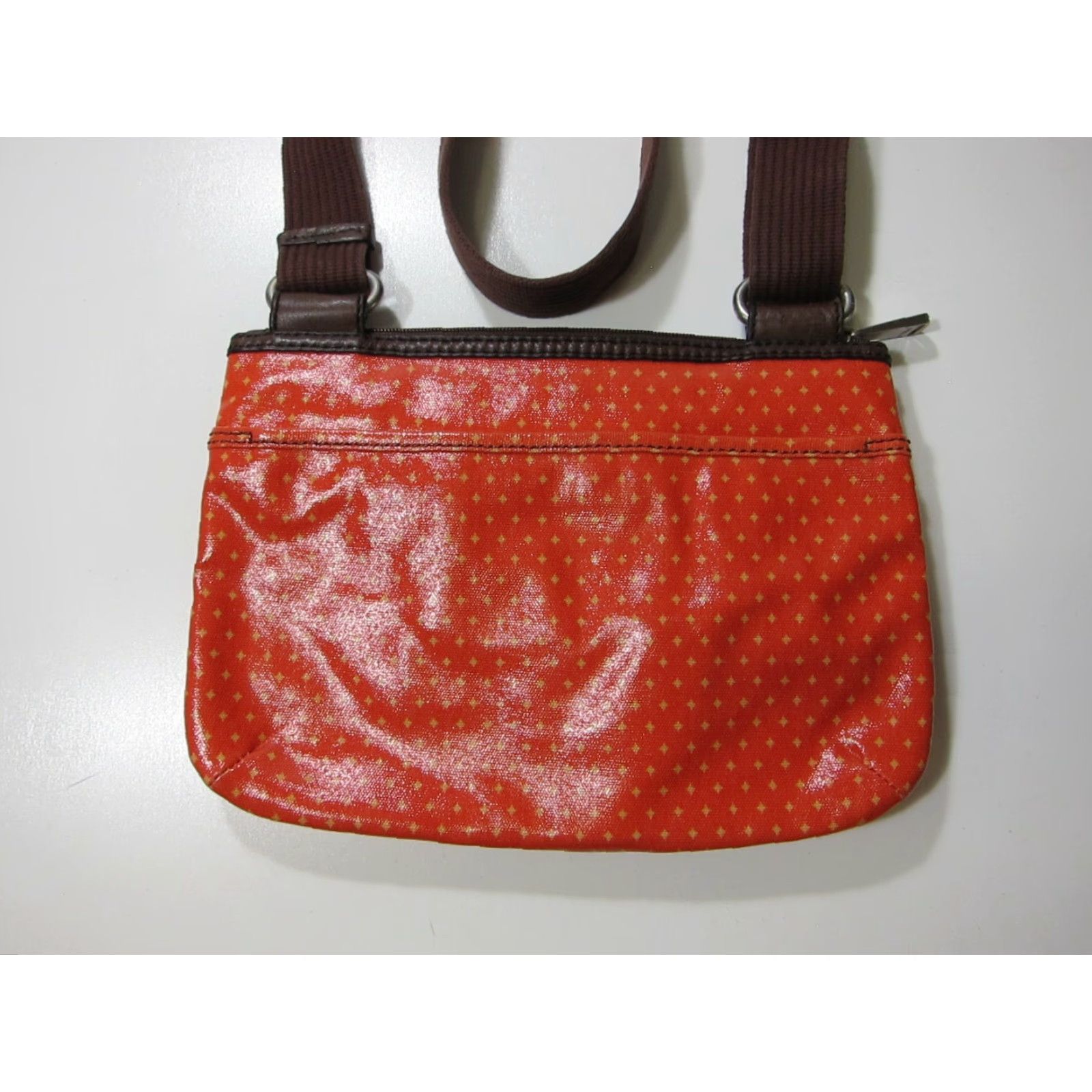 Fossil Fossil Star Orange Brown Plastic Satchel Crossbody Purse Bag Womens Small 80s 90s Star Pattern Pockets Size ONE SIZE - 4 Thumbnail