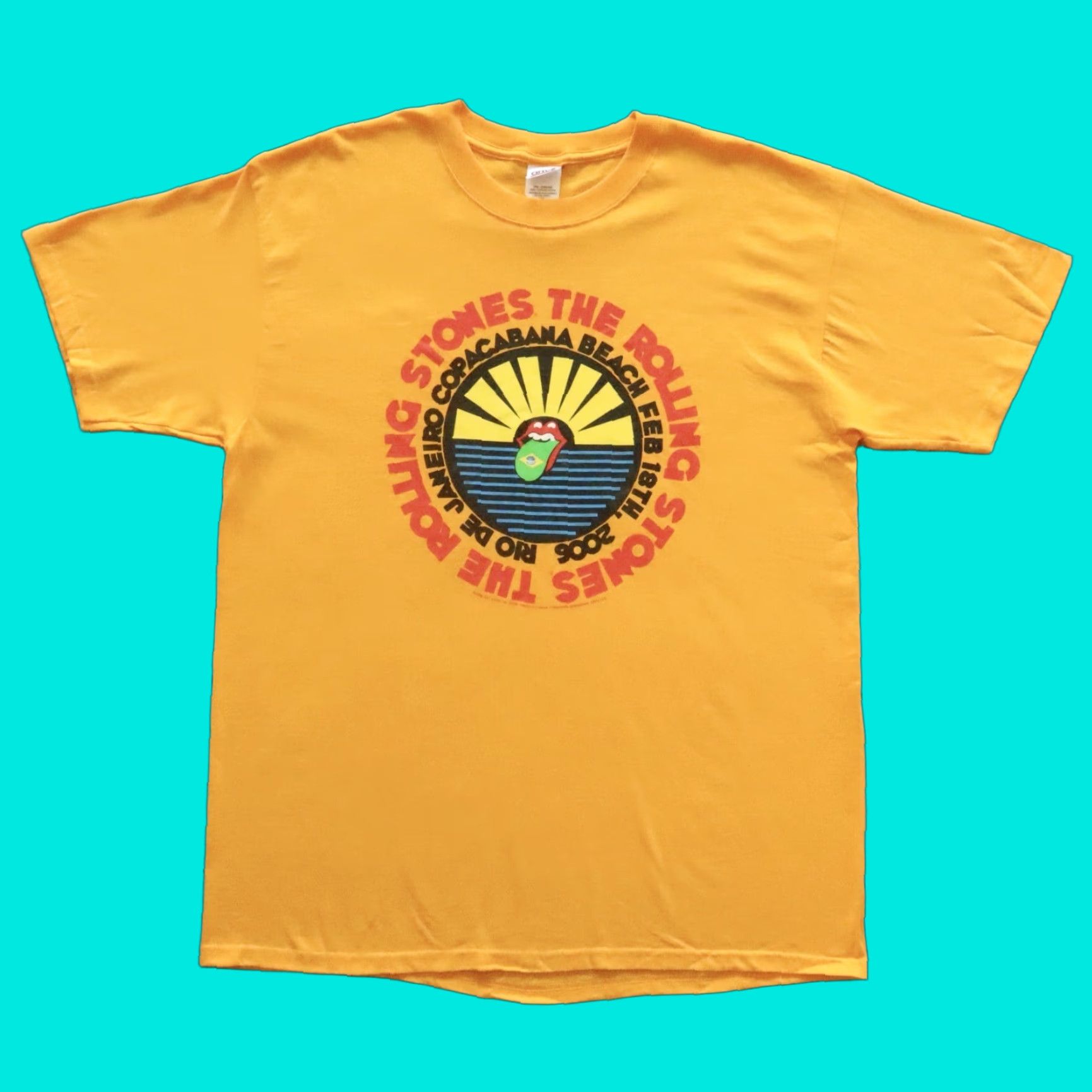Vintage VINTAGE The Rolling Stones Rio De Janeiro Copacaban Beach Band Tshirt XL Yellow Mens Shirt Band 90s Size US XL / EU 56 / 4 - 1 Thumbnail