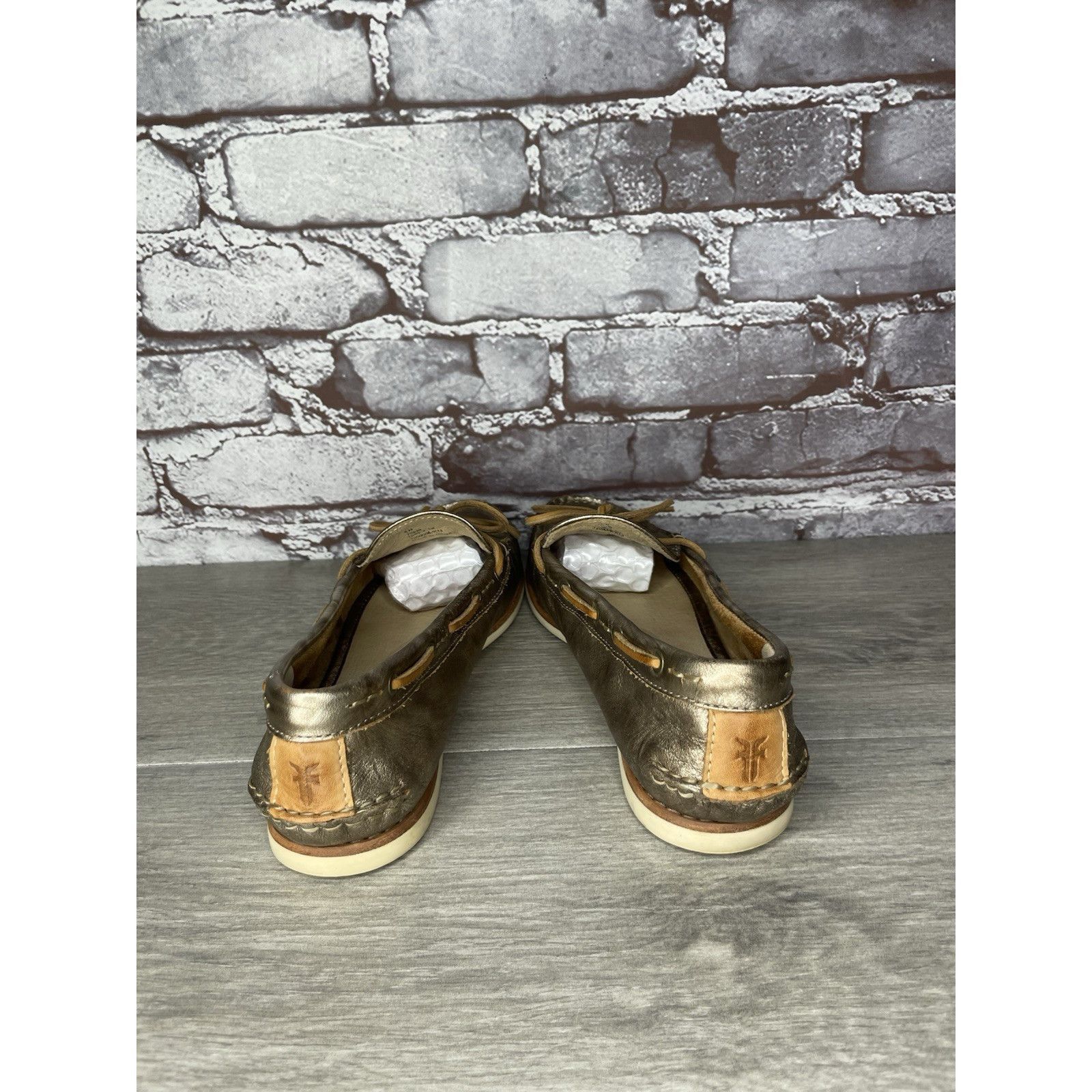 Frye FRYE Quincy Tie Leather Metallic Deck Shoes Gold Boat Shoes Size US 8 / IT 38 - 5 Thumbnail
