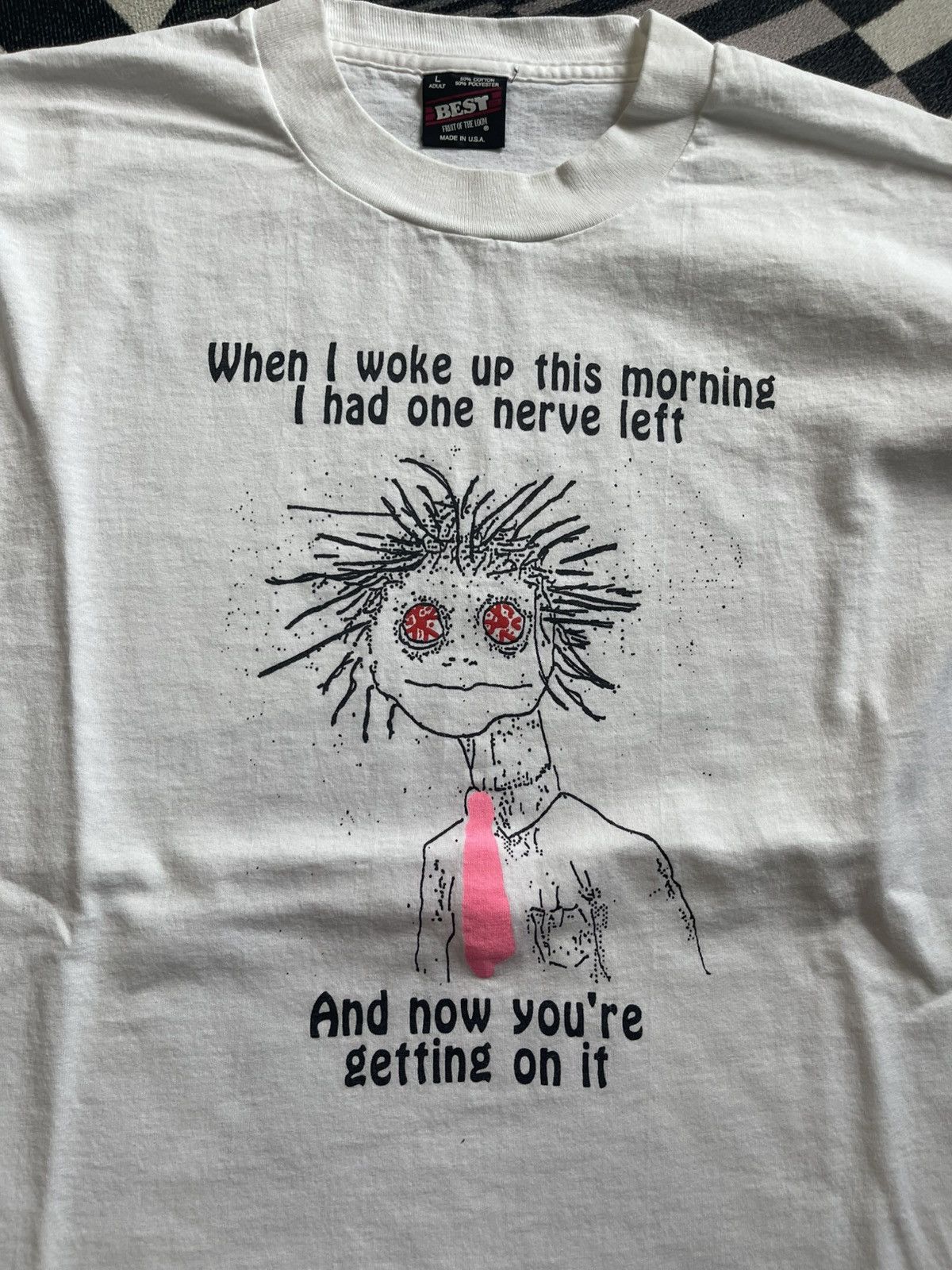 Vintage Vintage 90s 'One Nerve Left' Humorous Graphic T-Shirt Size US L / EU 52-54 / 3 - 3 Thumbnail