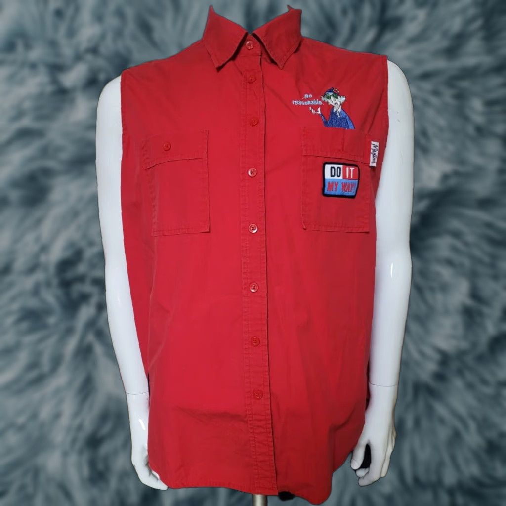 Vintage VINTAGE Maxine Shirt Womens 90s Do It My Way Sleeveless Button Up 20W Red Cotton Oversized Size 3XL / US 20-22 - 1 Thumbnail